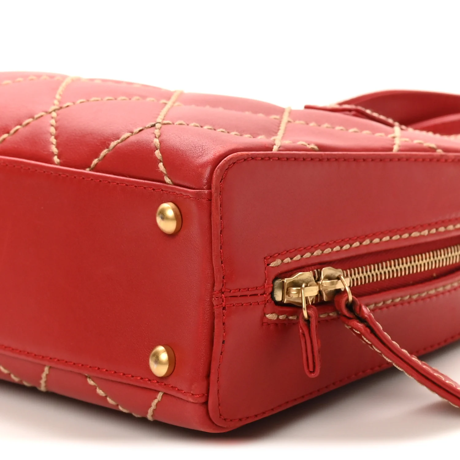 Calfskin Wild Stitch Top Handle Bag  Red - Image 11