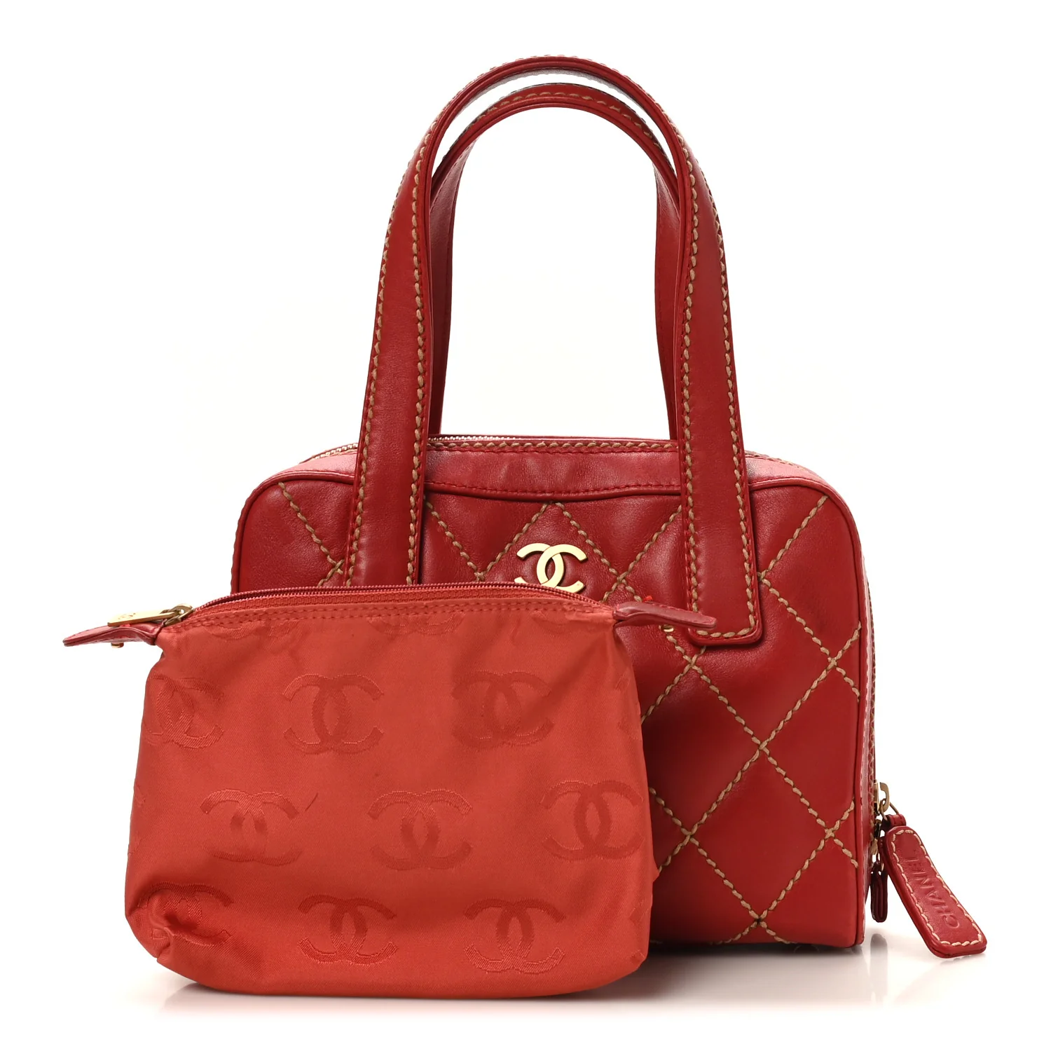 Calfskin Wild Stitch Top Handle Bag  Red - Image 3