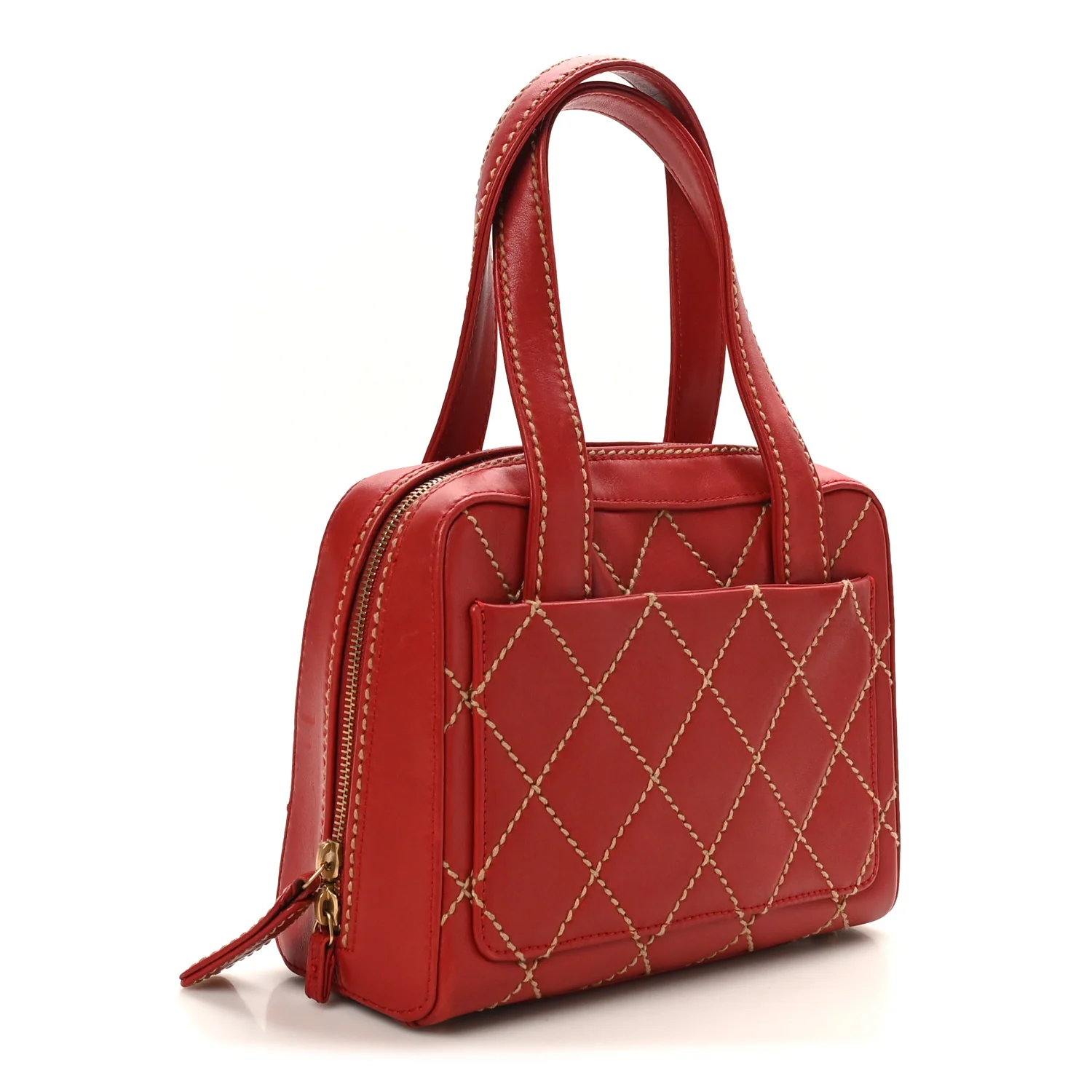 Calfskin Wild Stitch Top Handle Bag  Red - Image 4