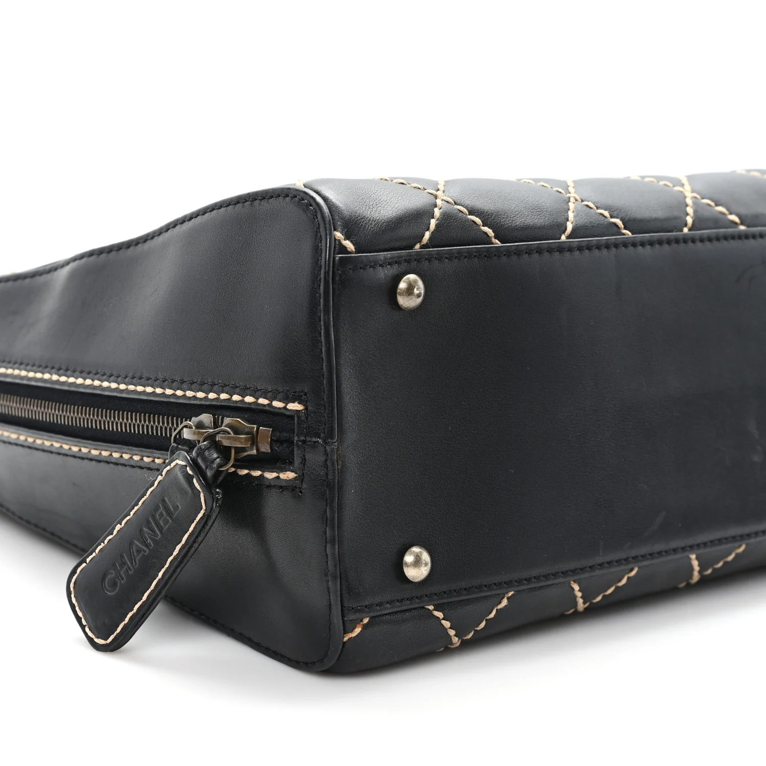 Calfskin Wild Stitch Vertical Top Handle Bag Black - Image 10