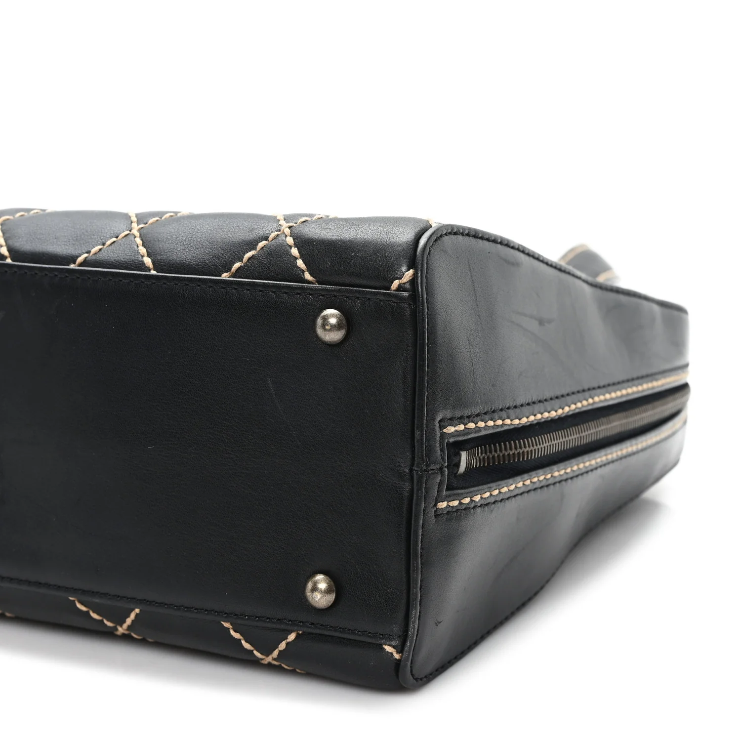 Calfskin Wild Stitch Vertical Top Handle Bag Black - Image 11