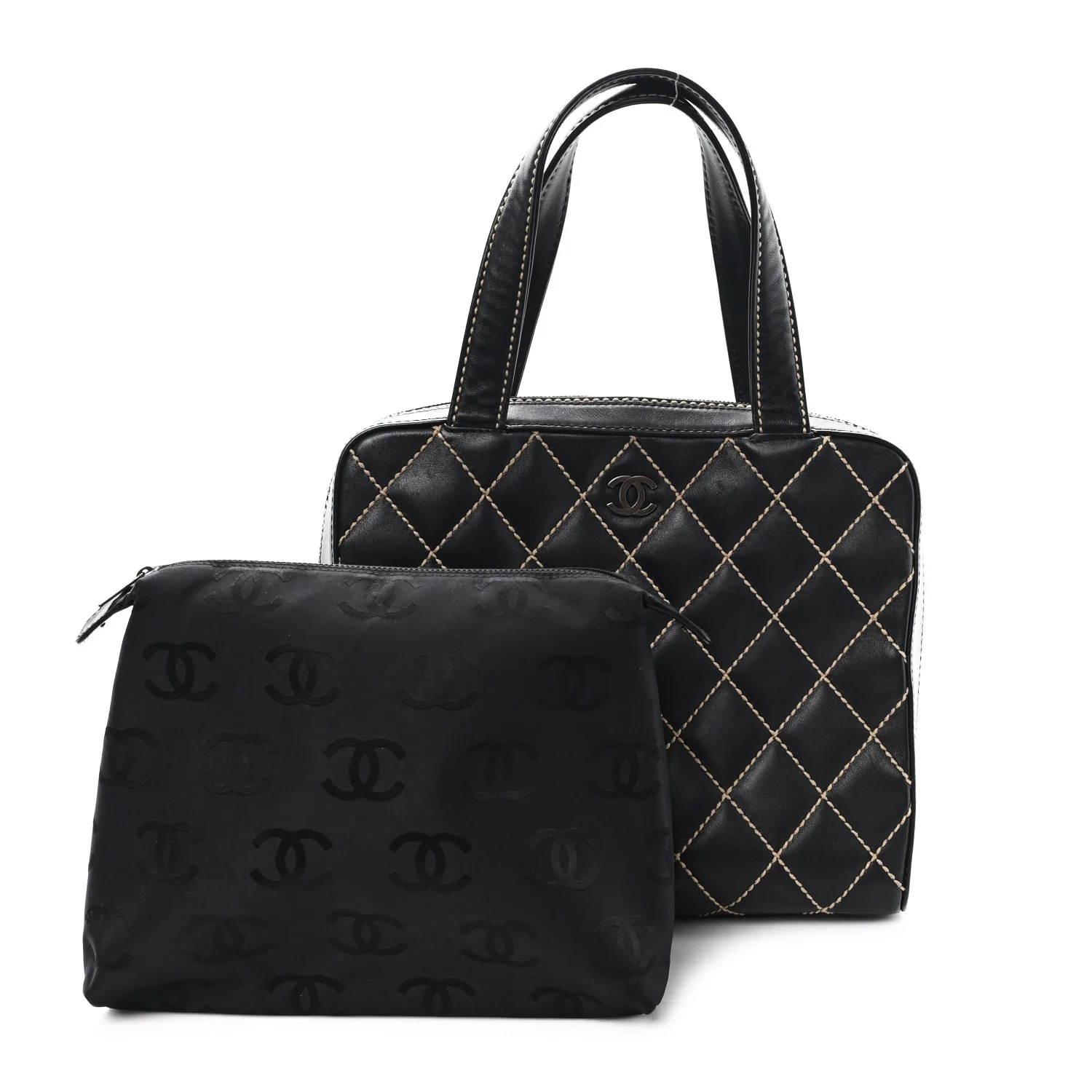 Calfskin Wild Stitch Vertical Top Handle Bag Black - Image 2
