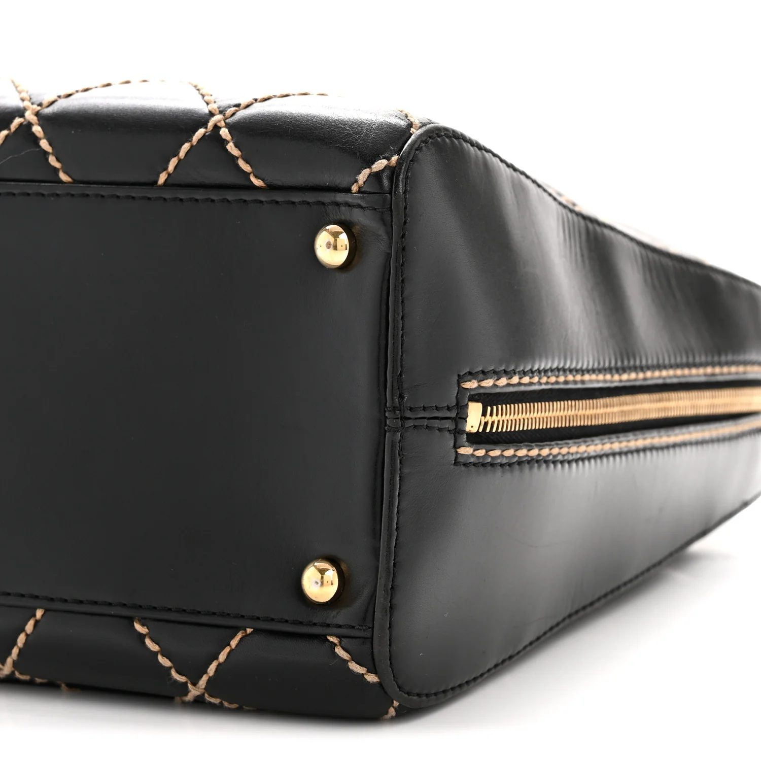 Calfskin Wild Stitch Vertical Top Handle Bag Black - Image 10