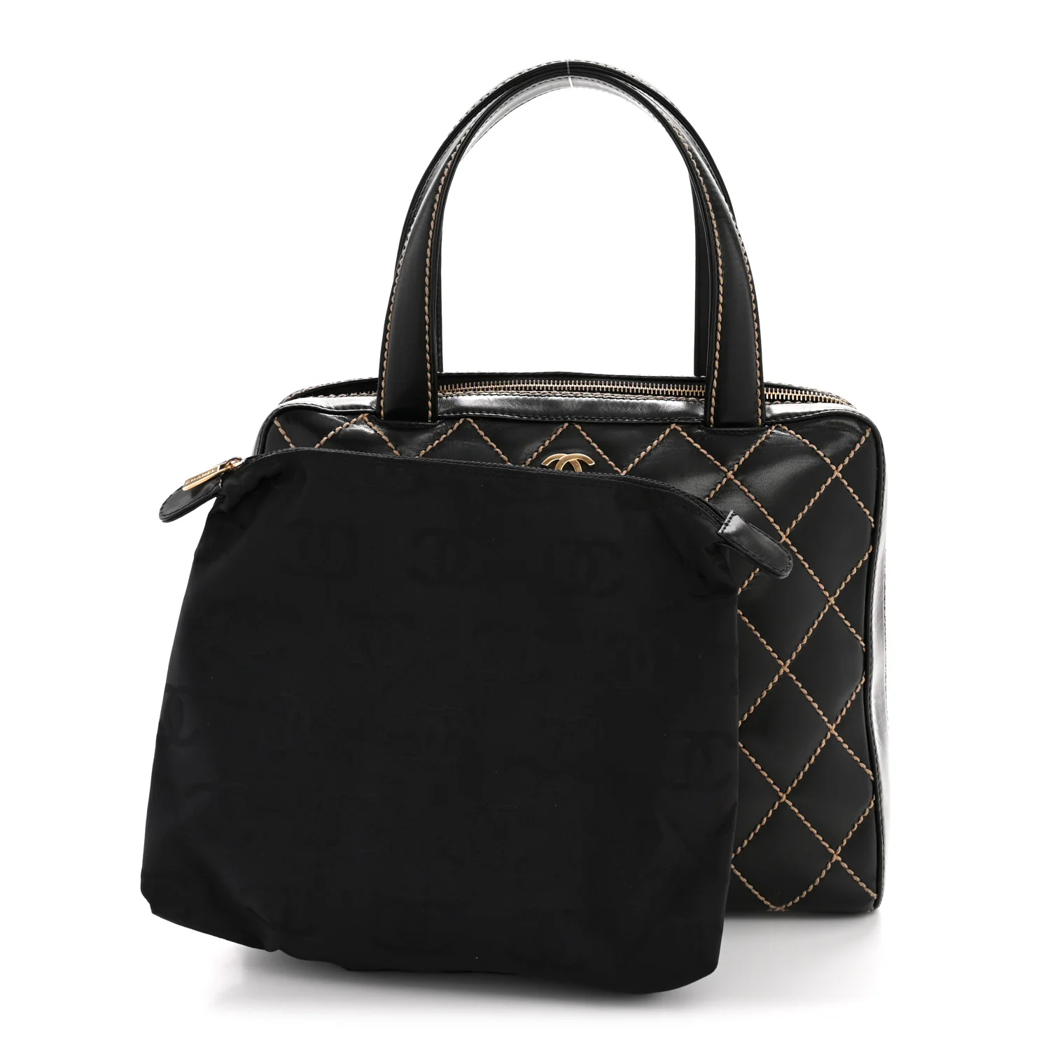 Calfskin Wild Stitch Vertical Top Handle Bag Black - Image 3