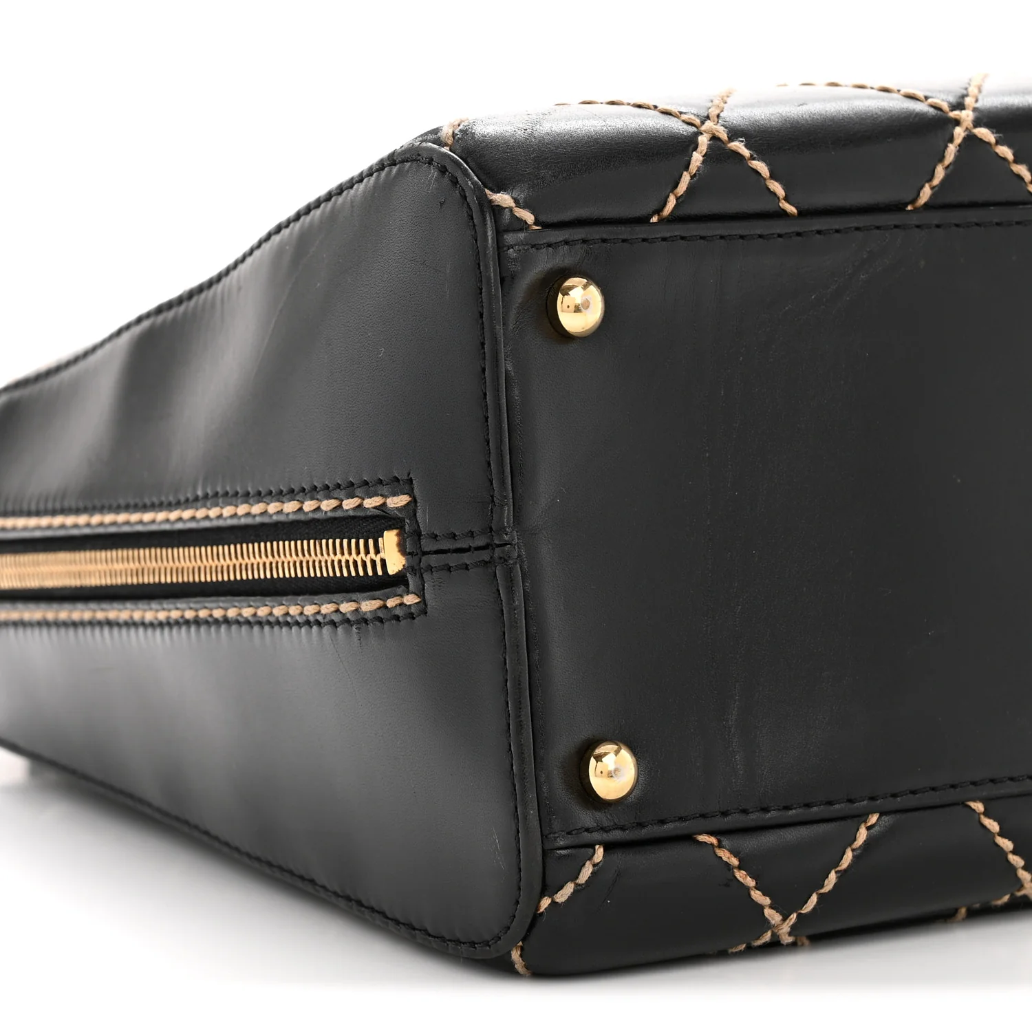 Calfskin Wild Stitch Vertical Top Handle Bag Black - Image 9