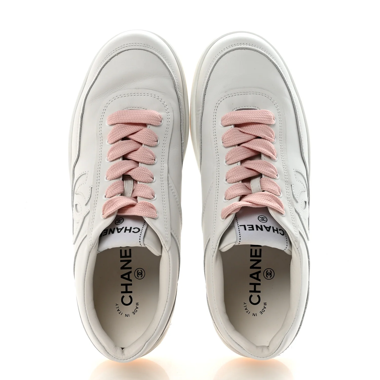Calfskin Womens CC Sneakers 36 White Light Pink - Image 2