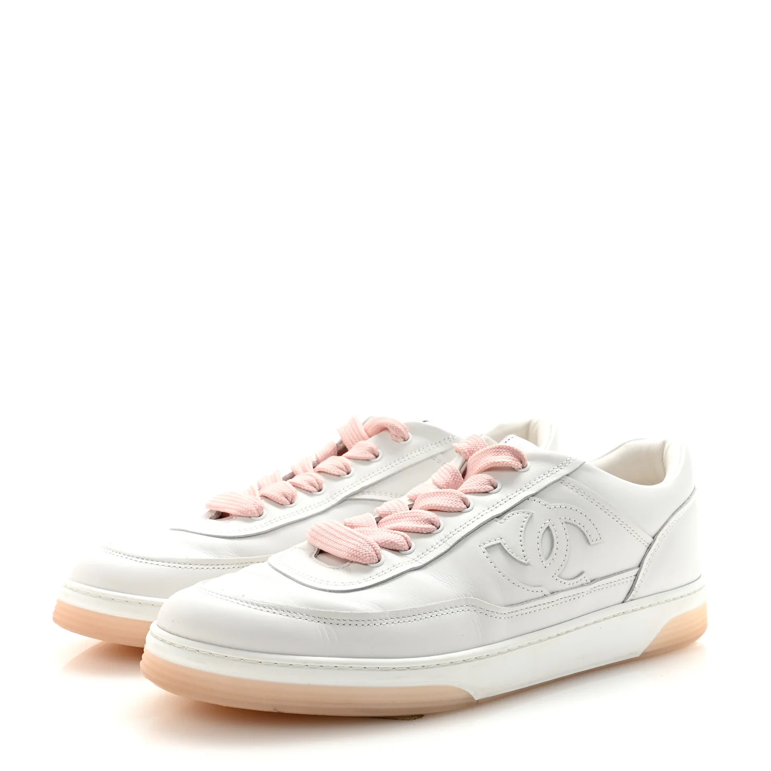 Calfskin Womens CC Sneakers 36 White Light Pink - Image 4