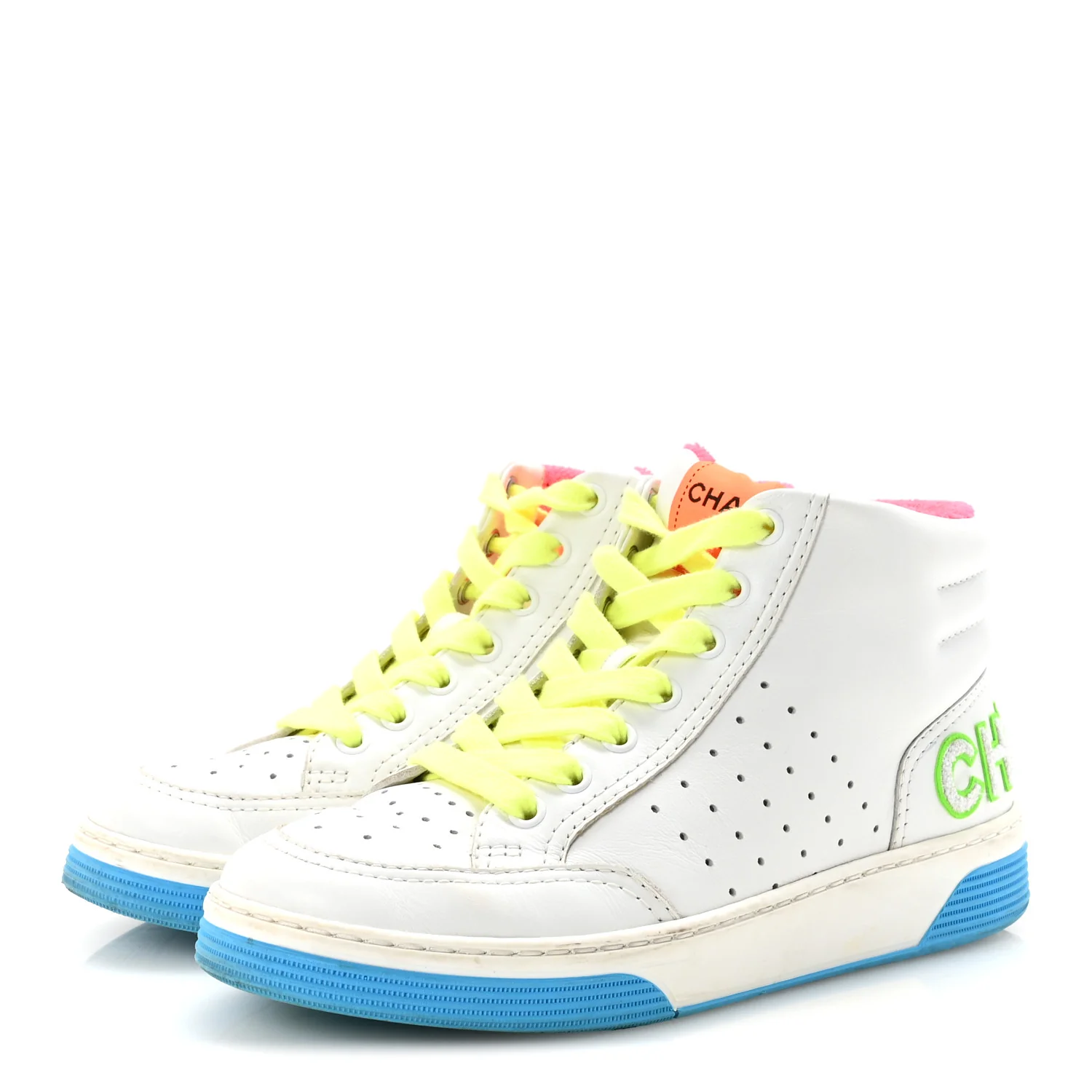 Calfskin Womens Logo High Top Sneakers 36 White Multicolor - Image 4