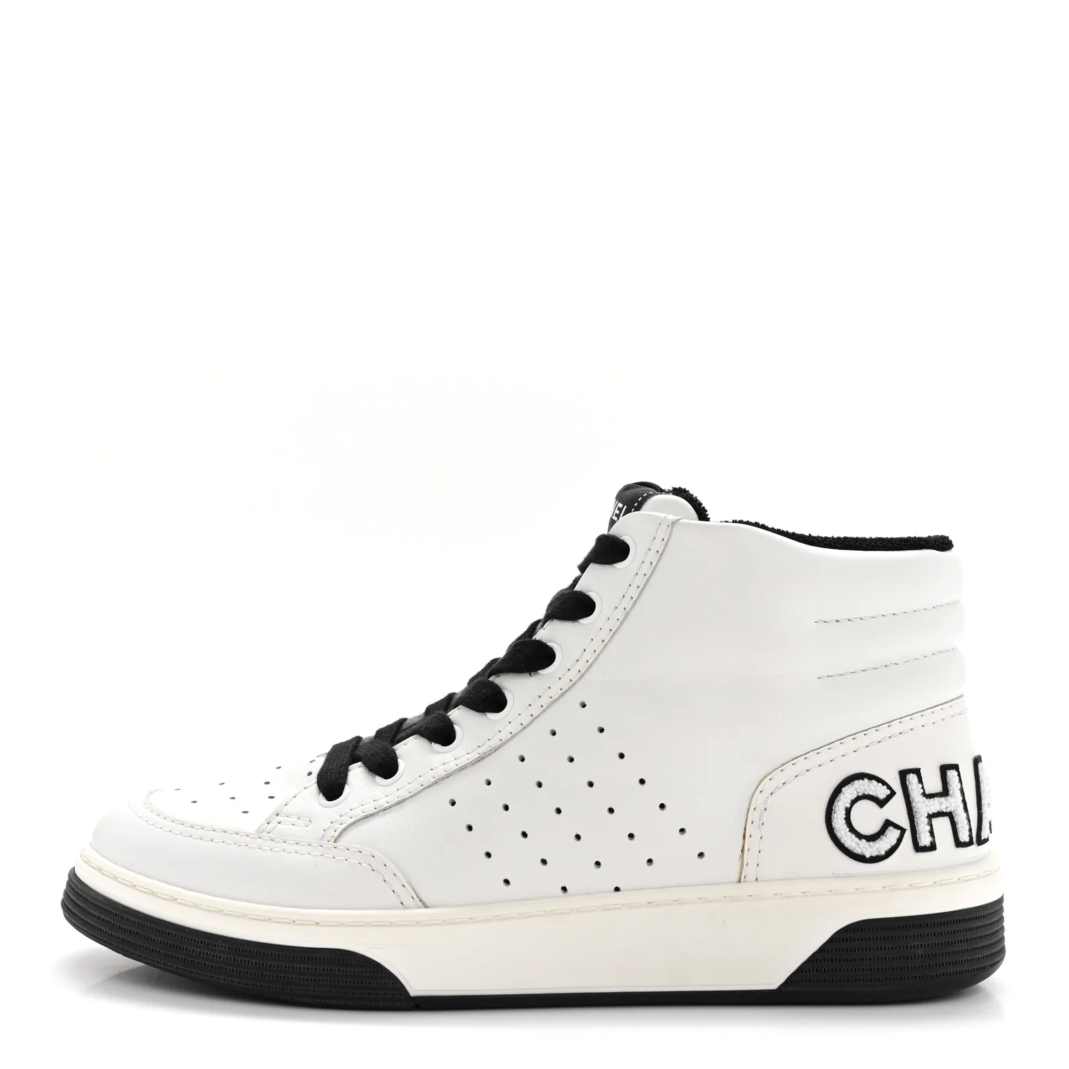 Calfskin Womens Logo High Top Sneakers 40 Black White