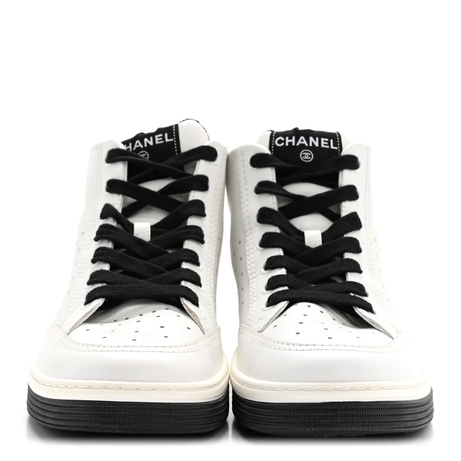 Calfskin Womens Logo High Top Sneakers 40 Black White - Image 6