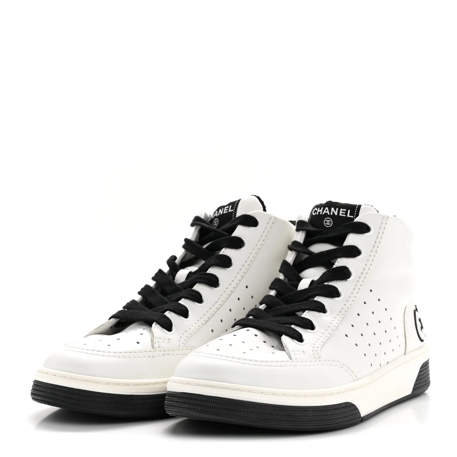Calfskin Womens Logo High Top Sneakers 40 Black White - Image 8