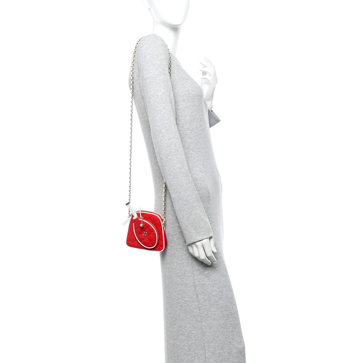 Canvas Calfskin Tennis Racket Mini Bag Red White - Image 2