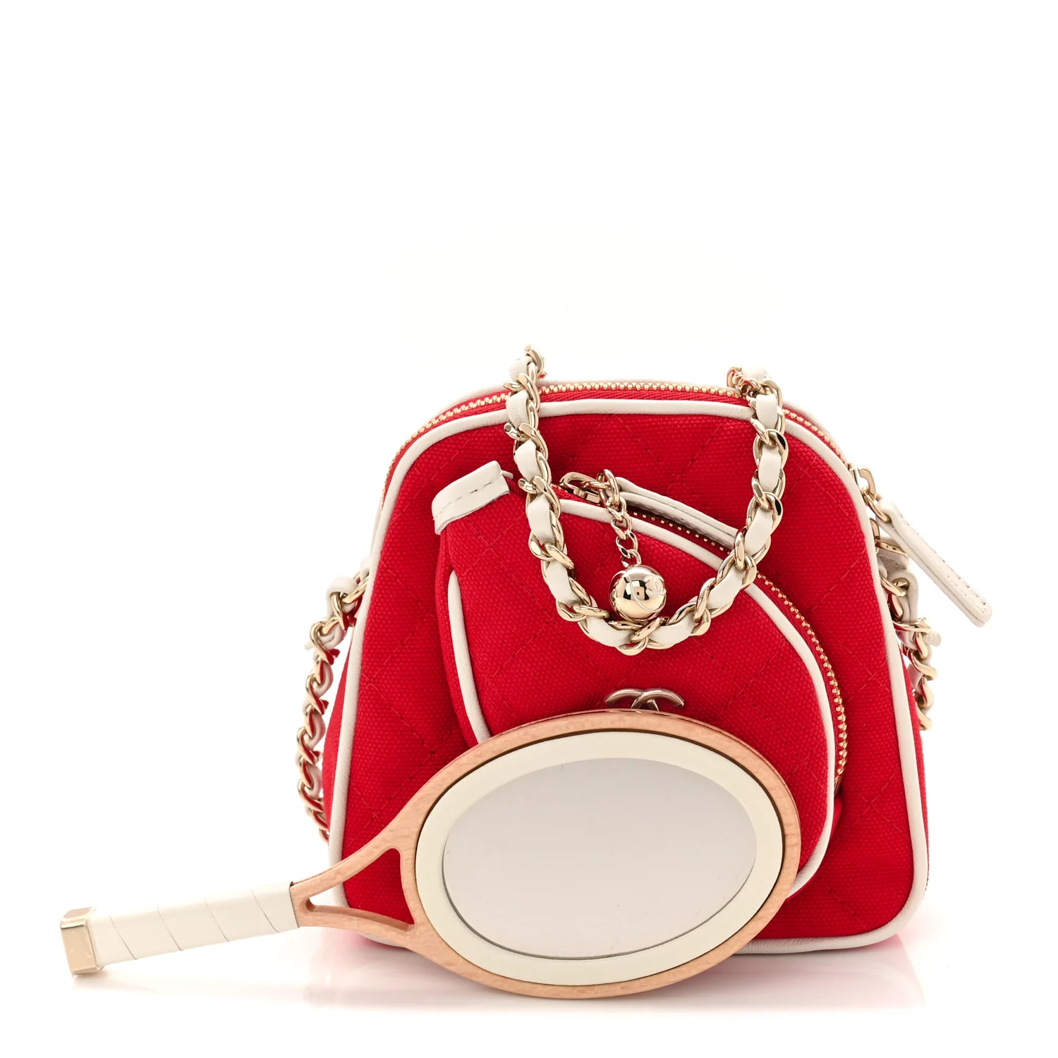 Canvas Calfskin Tennis Racket Mini Bag Red White - Image 3