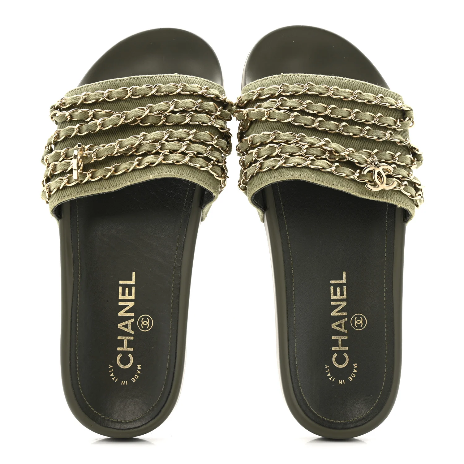 Canvas Chain Flat Sandals 37 Khaki - Image 2