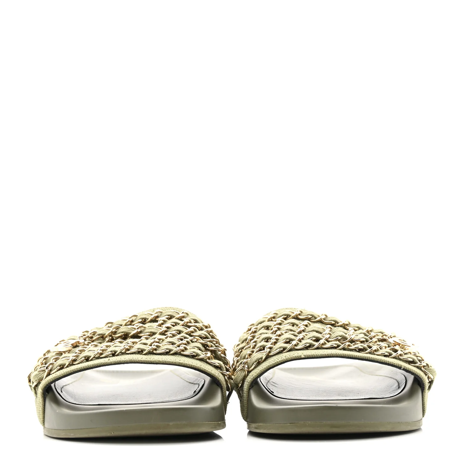 Canvas Chain Flat Sandals 37 Khaki - Image 3