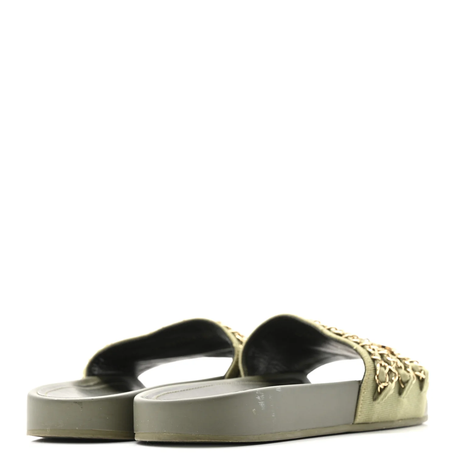 Canvas Chain Flat Sandals 37 Khaki - Image 5