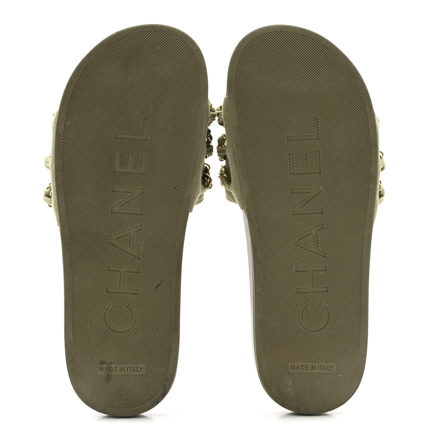Canvas Chain Flat Sandals 37 Khaki - Image 6