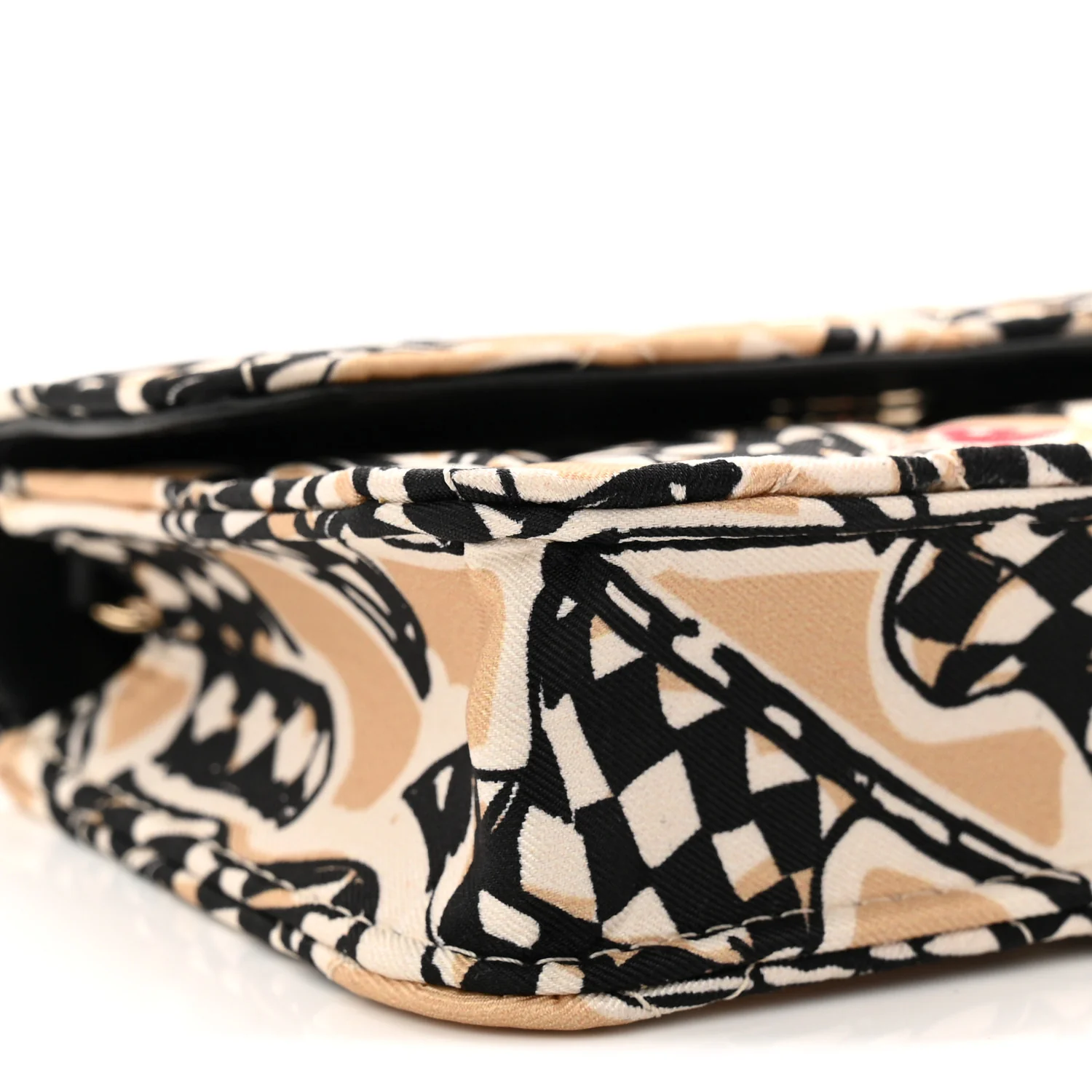 Canvas Check Flag Printed CC Clutch With Chain Beige Multicolor - Image 10
