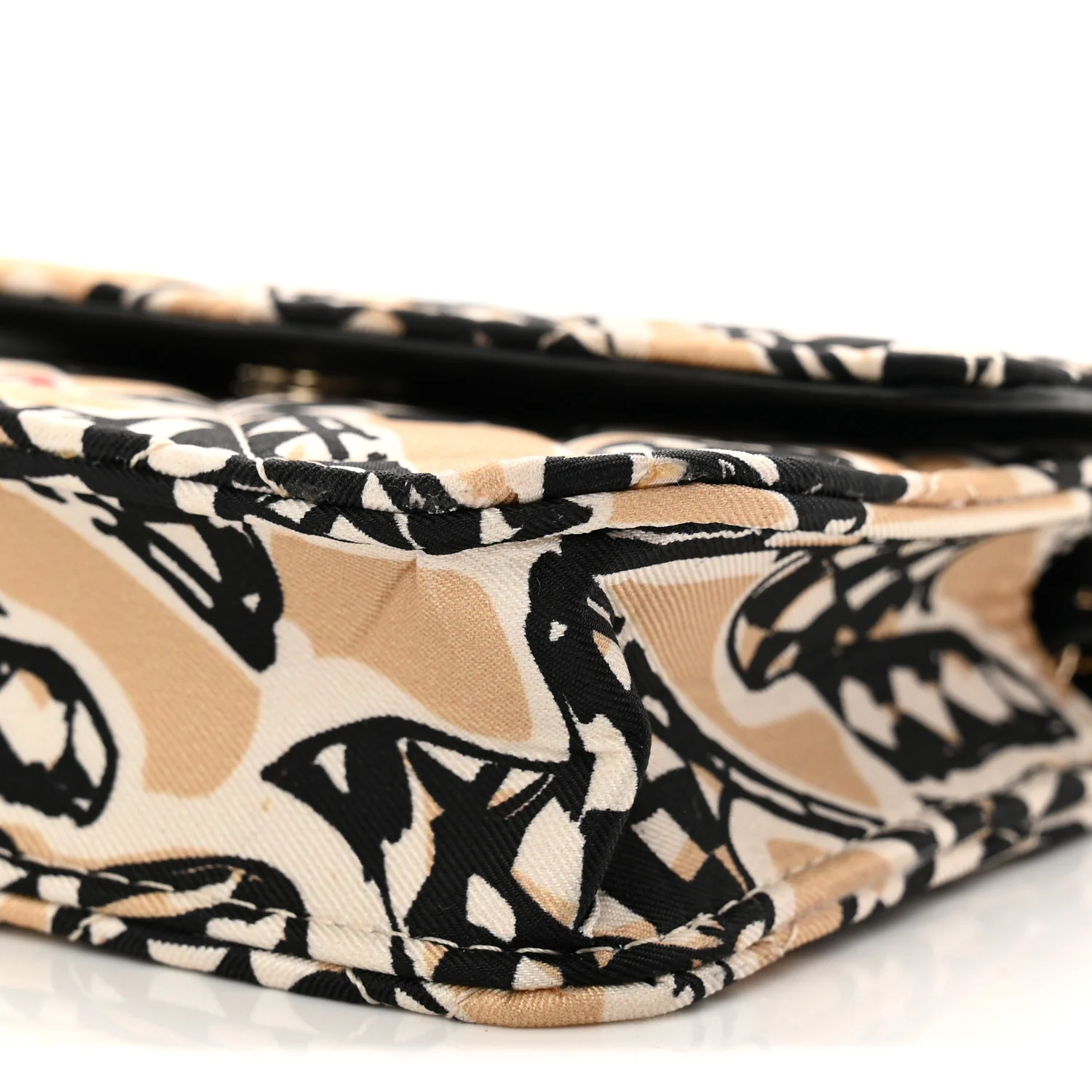 Canvas Check Flag Printed CC Clutch With Chain Beige Multicolor - Image 11
