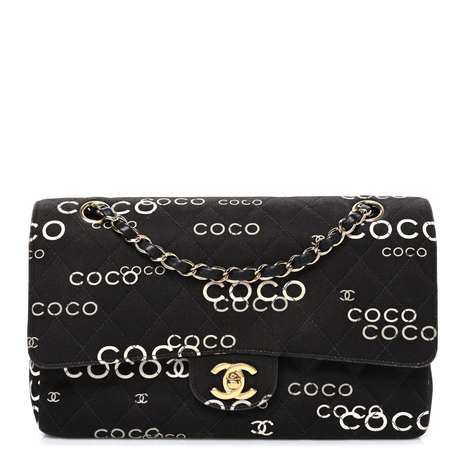 Canvas Coco Printed Quilted Medium Double Flap Brown White