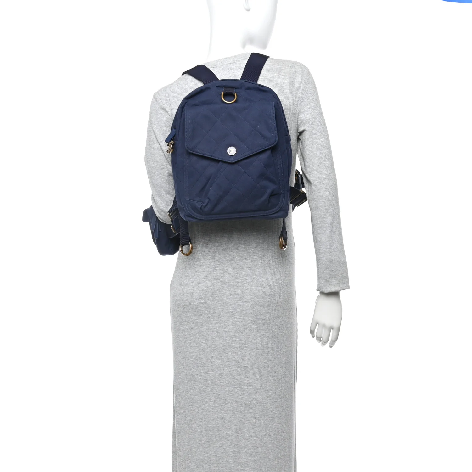 Canvas Double Waist Bag Backpack Blue - Image 2