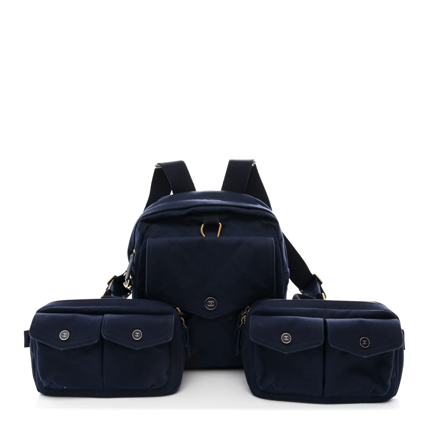 Canvas Double Waist Bag Backpack Blue - Image 3