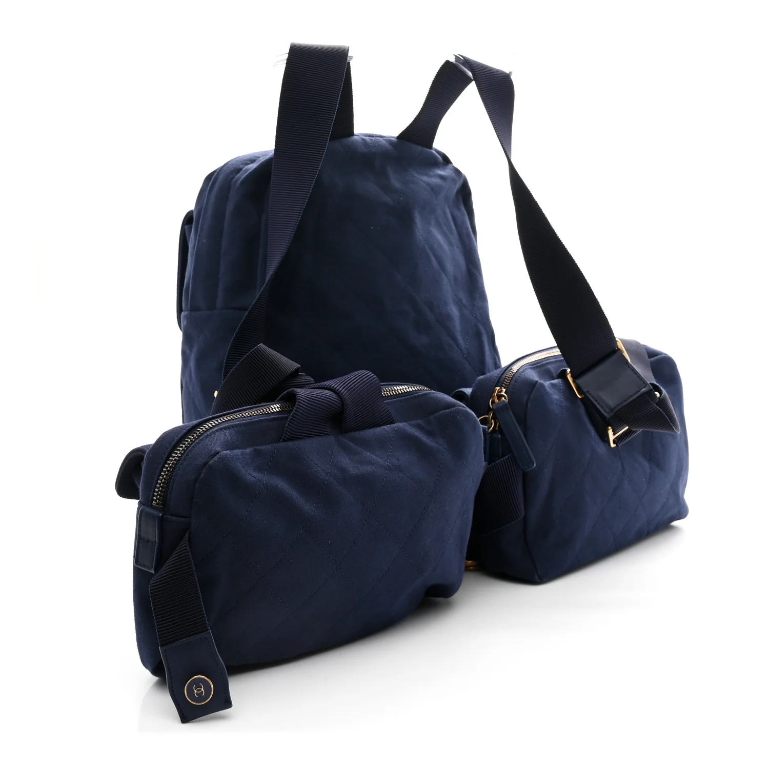 Canvas Double Waist Bag Backpack Blue - Image 5