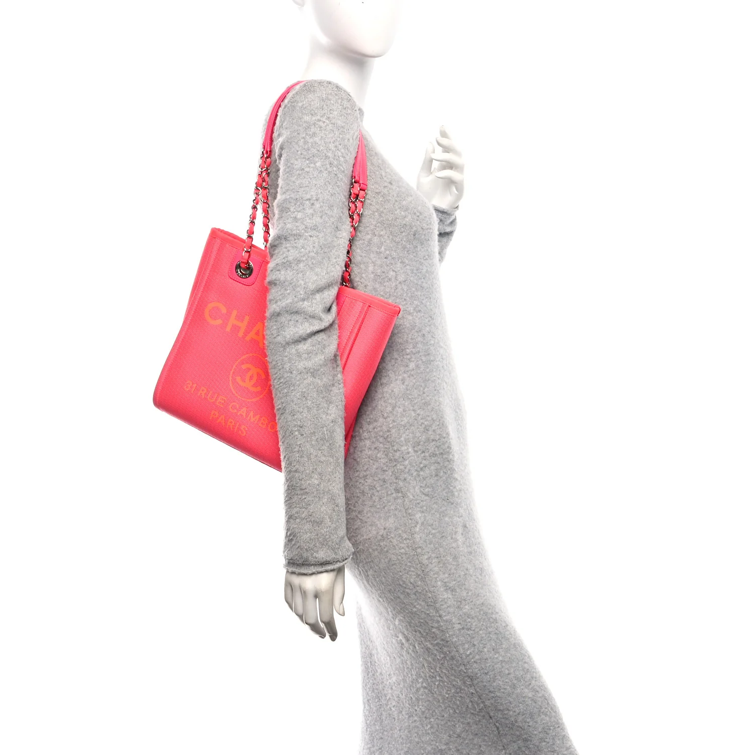Canvas Mini Deauville Tote Pink Orange - Image 3