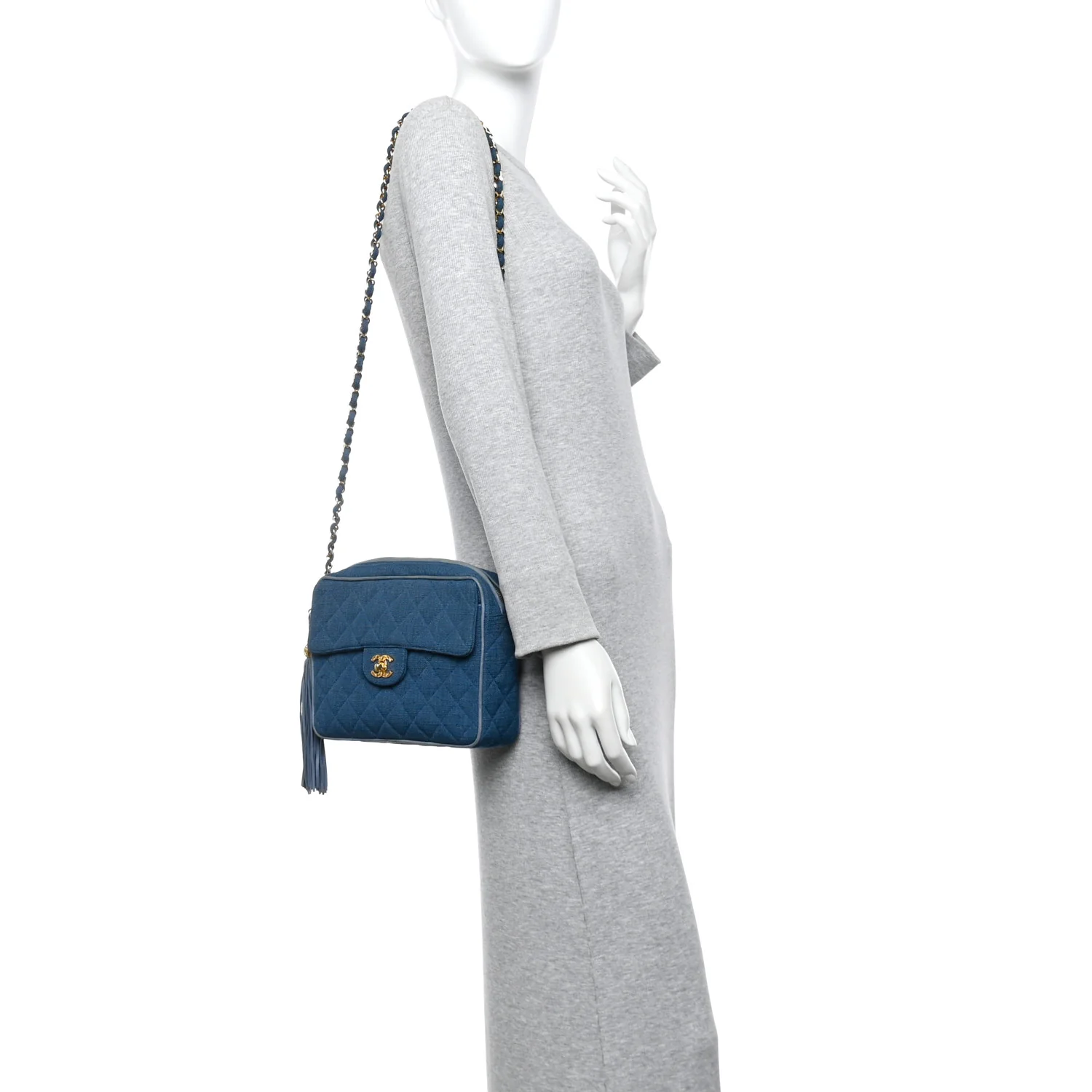 Canvas Quilted CC Tassel Camera Bag Blue - Image 2