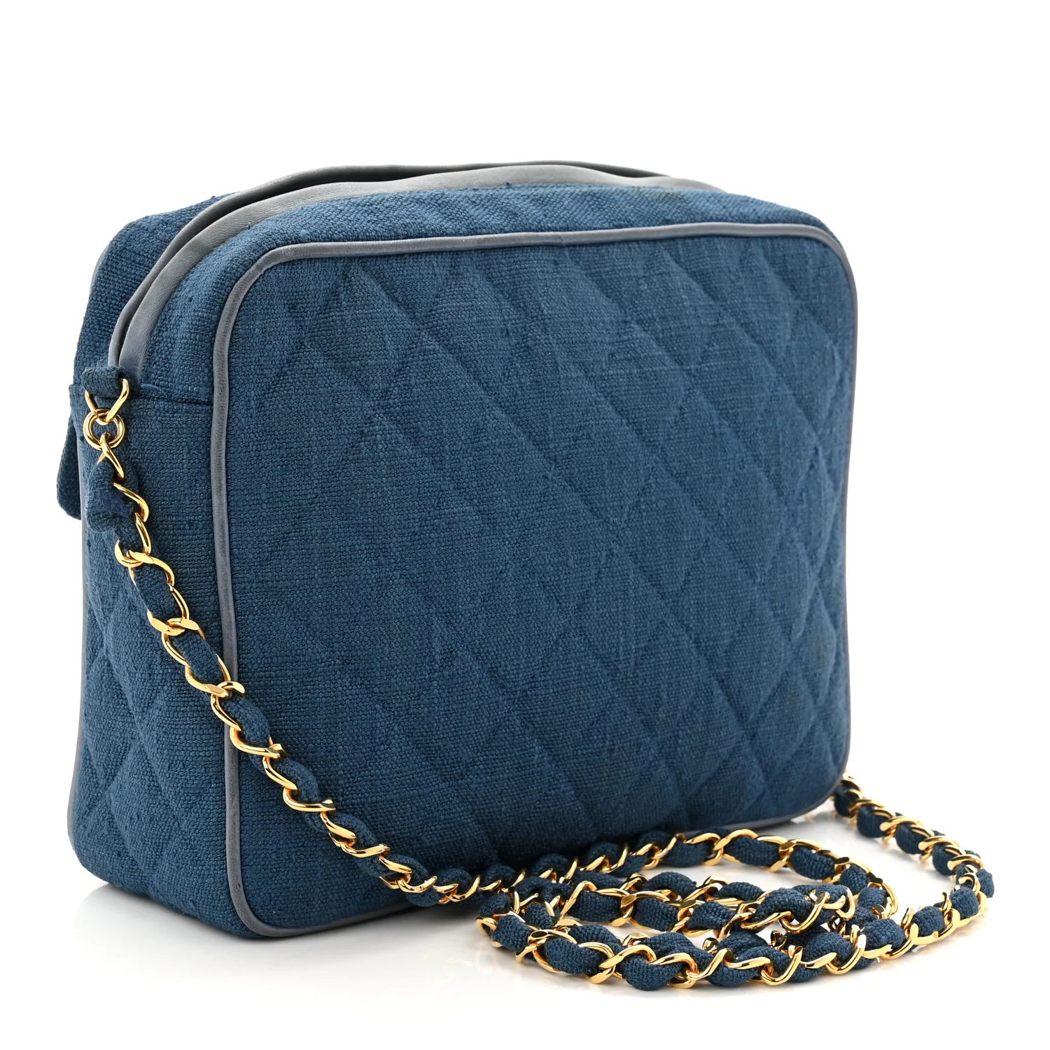 Canvas Quilted CC Tassel Camera Bag Blue - Image 3