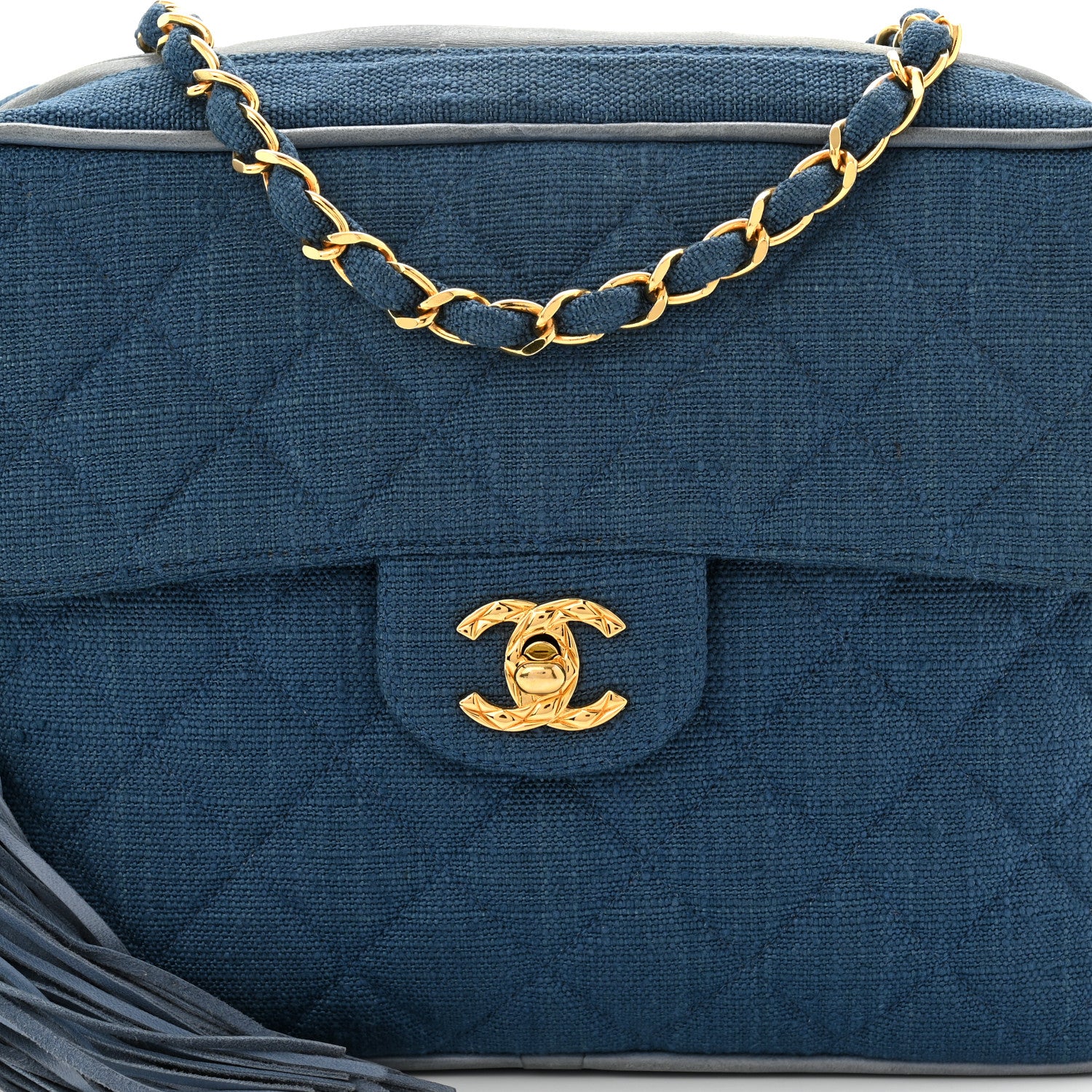 Canvas Quilted CC Tassel Camera Bag Blue - Image 9