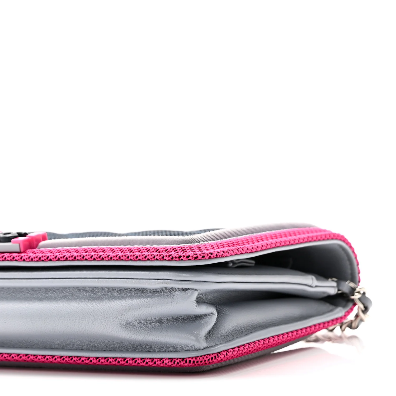 Canvas Quilted Fluo Boy Wallet On Chain WOC Dark Navy Fuchsia Grey - Image 11