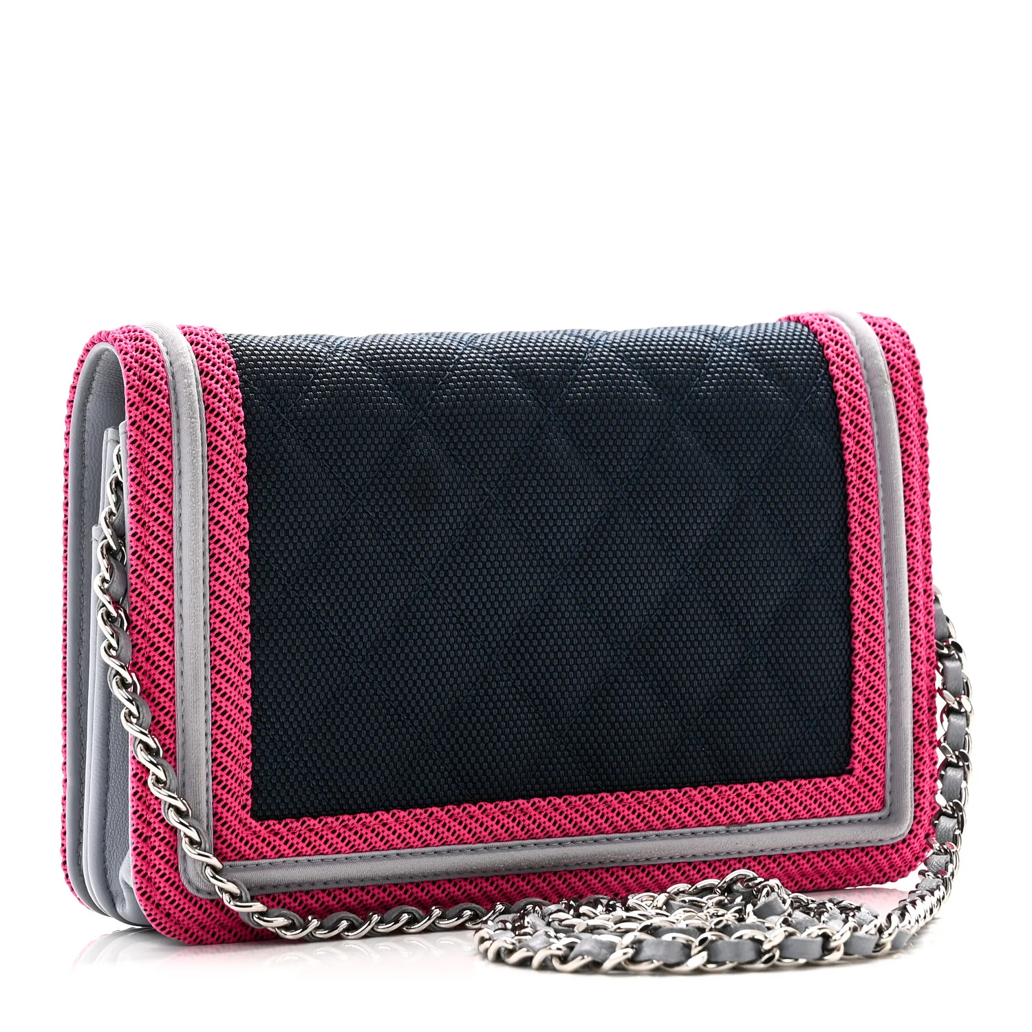 Canvas Quilted Fluo Boy Wallet On Chain WOC Dark Navy Fuchsia Grey - Image 3