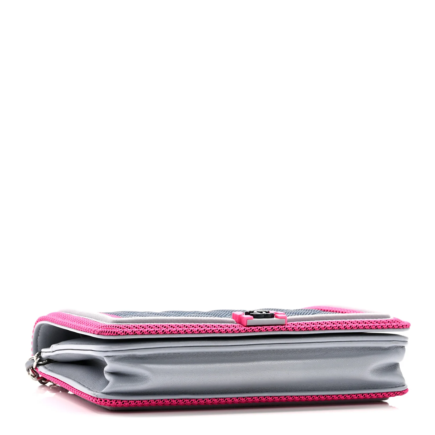 Canvas Quilted Fluo Boy Wallet On Chain WOC Dark Navy Fuchsia Grey - Image 4