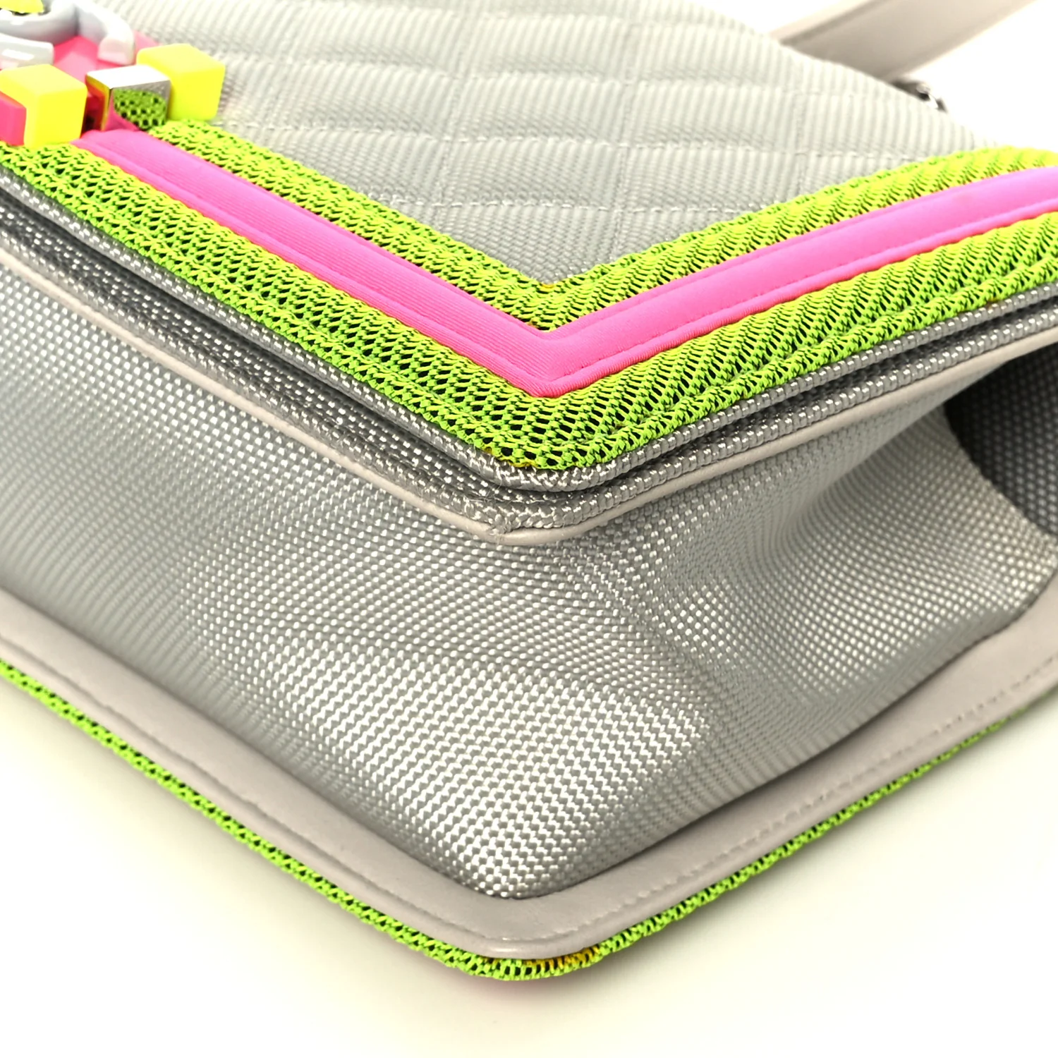 Canvas Quilted Medium Fluo Boy Flap Dark Grey Fuchsia Green - Image 10
