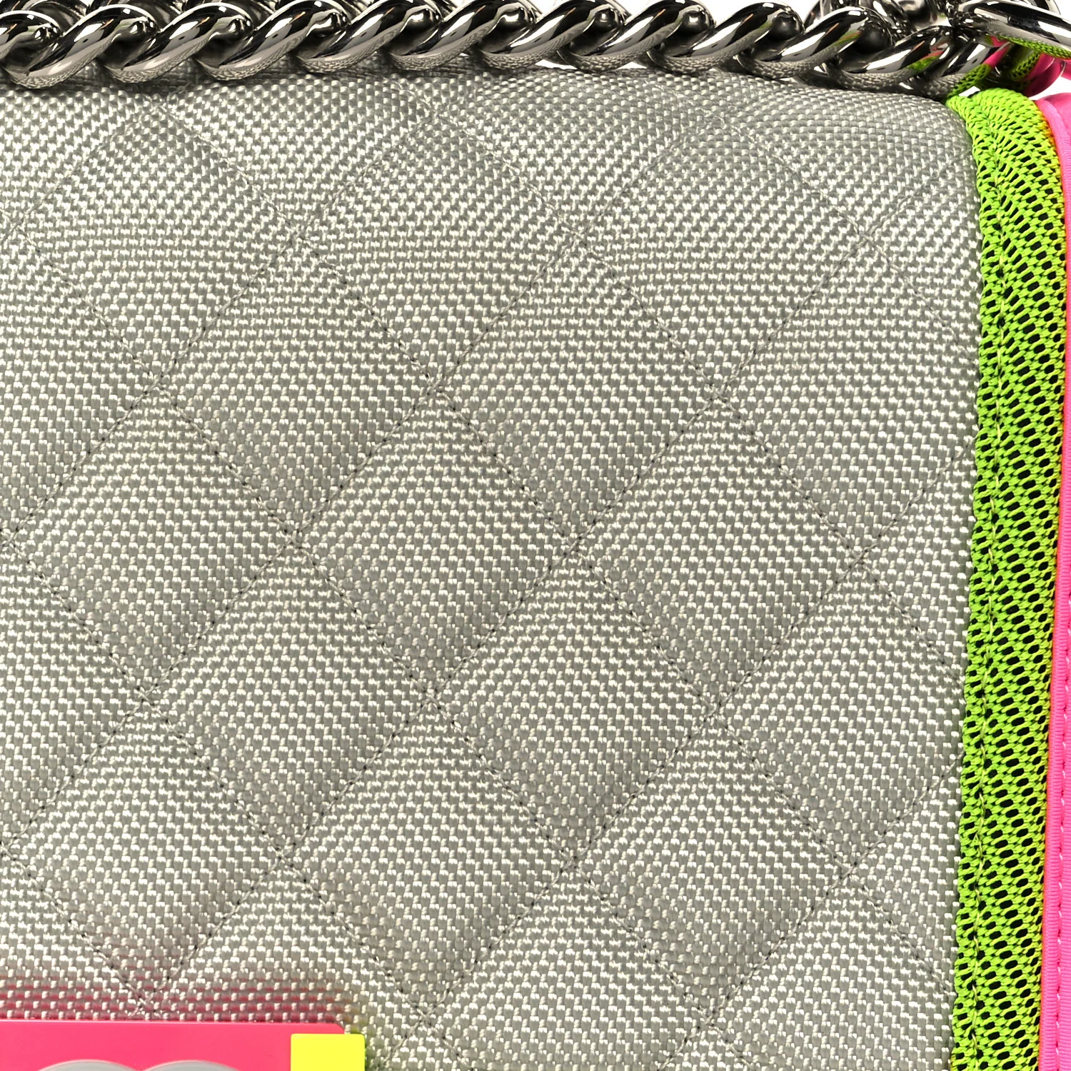 Canvas Quilted Medium Fluo Boy Flap Dark Grey Fuchsia Green - Image 8