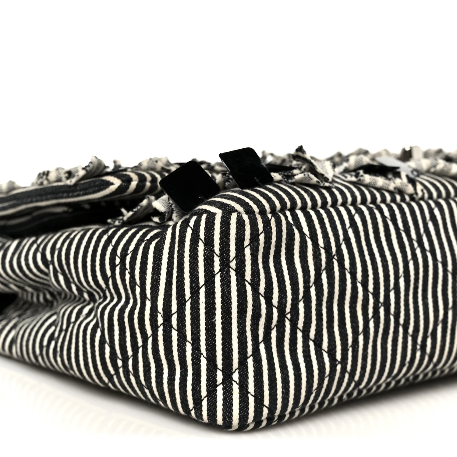 Canvas Sequin Stripe Medium Double Flap Black White - Image 10