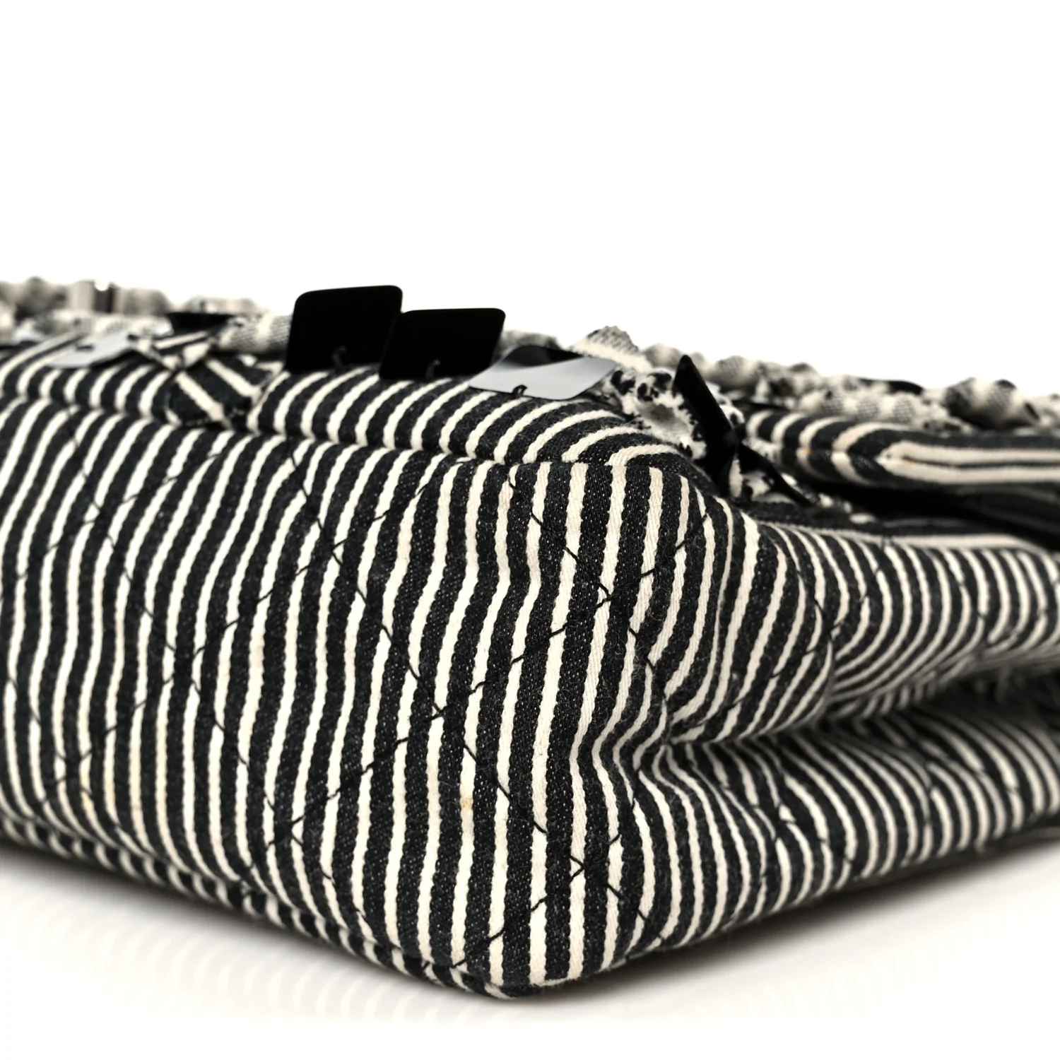 Canvas Sequin Stripe Medium Double Flap Black White - Image 11