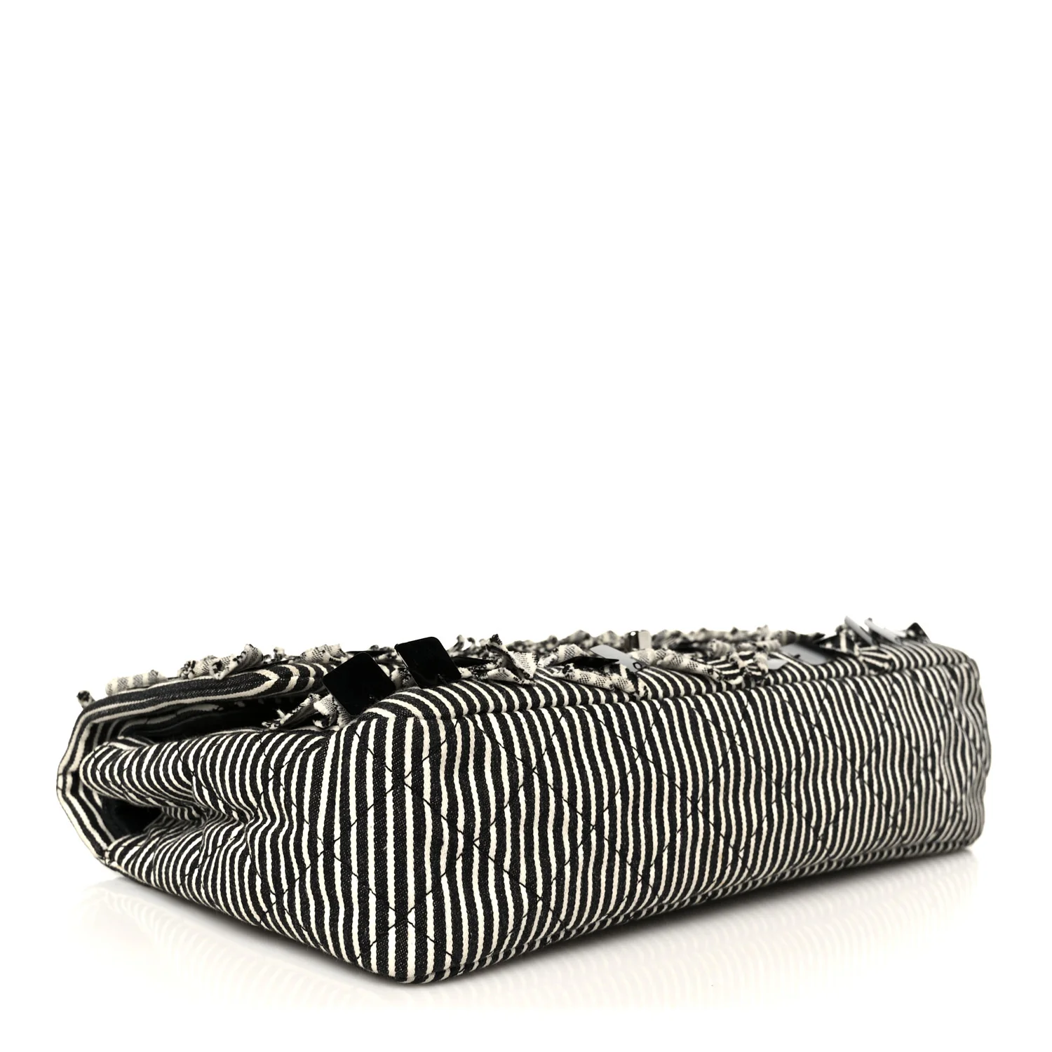 Canvas Sequin Stripe Medium Double Flap Black White - Image 4