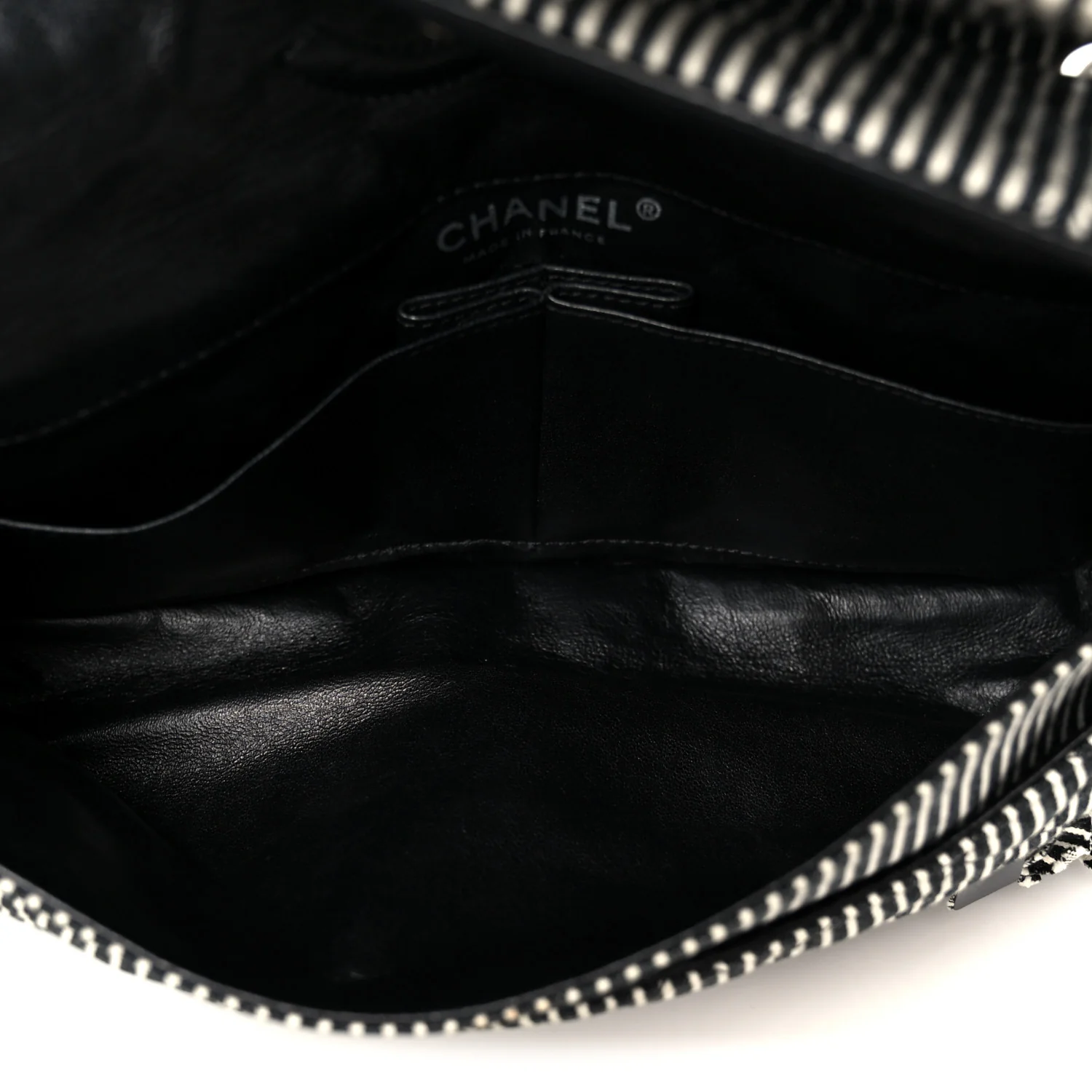 Canvas Sequin Stripe Medium Double Flap Black White - Image 5