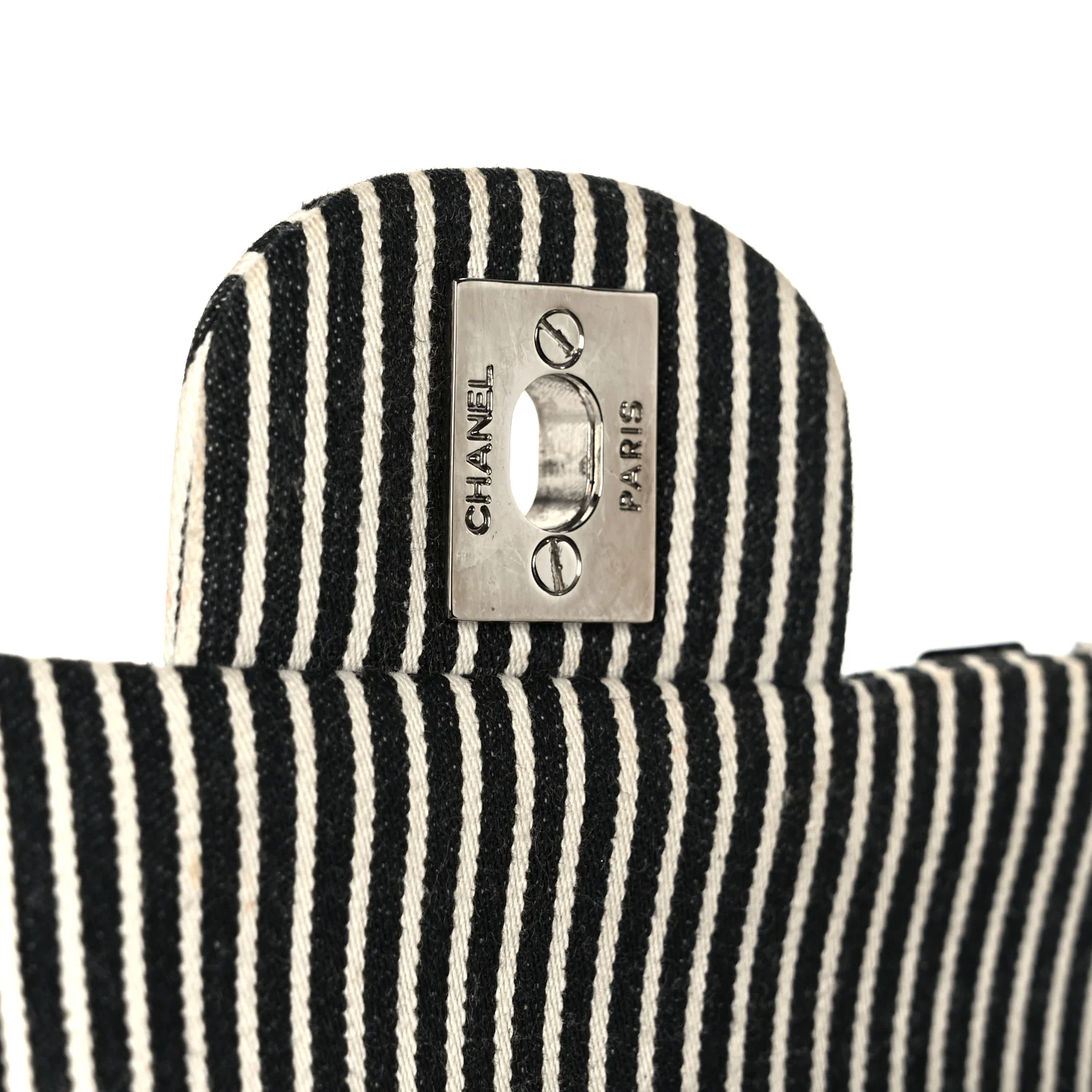 Canvas Sequin Stripe Medium Double Flap Black White - Image 7