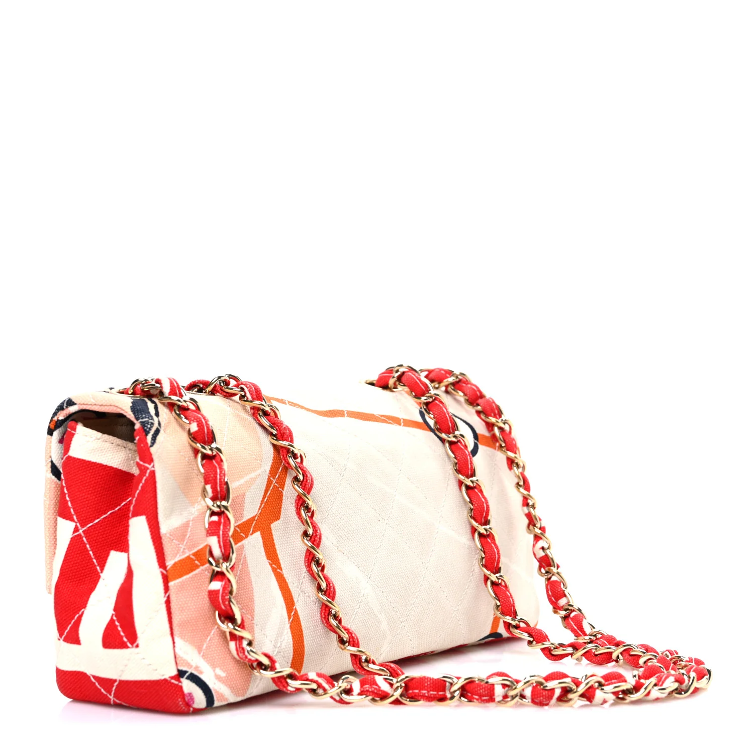 Canvas Small Printed Eiffel Tower Flap Bag Beige Multicolor - Image 3