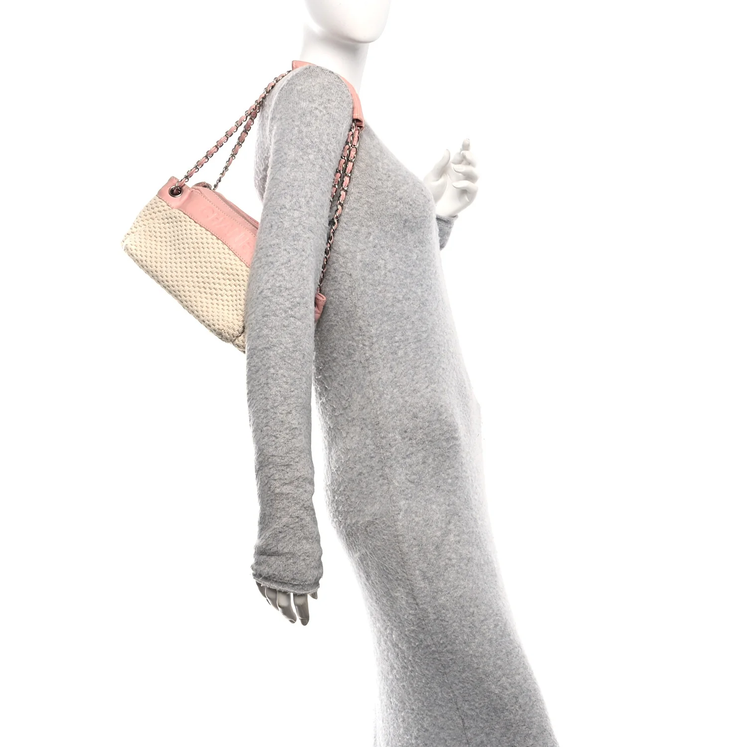Canvas Woven Lambskin Lax Accordion Hobo Pink - Image 2