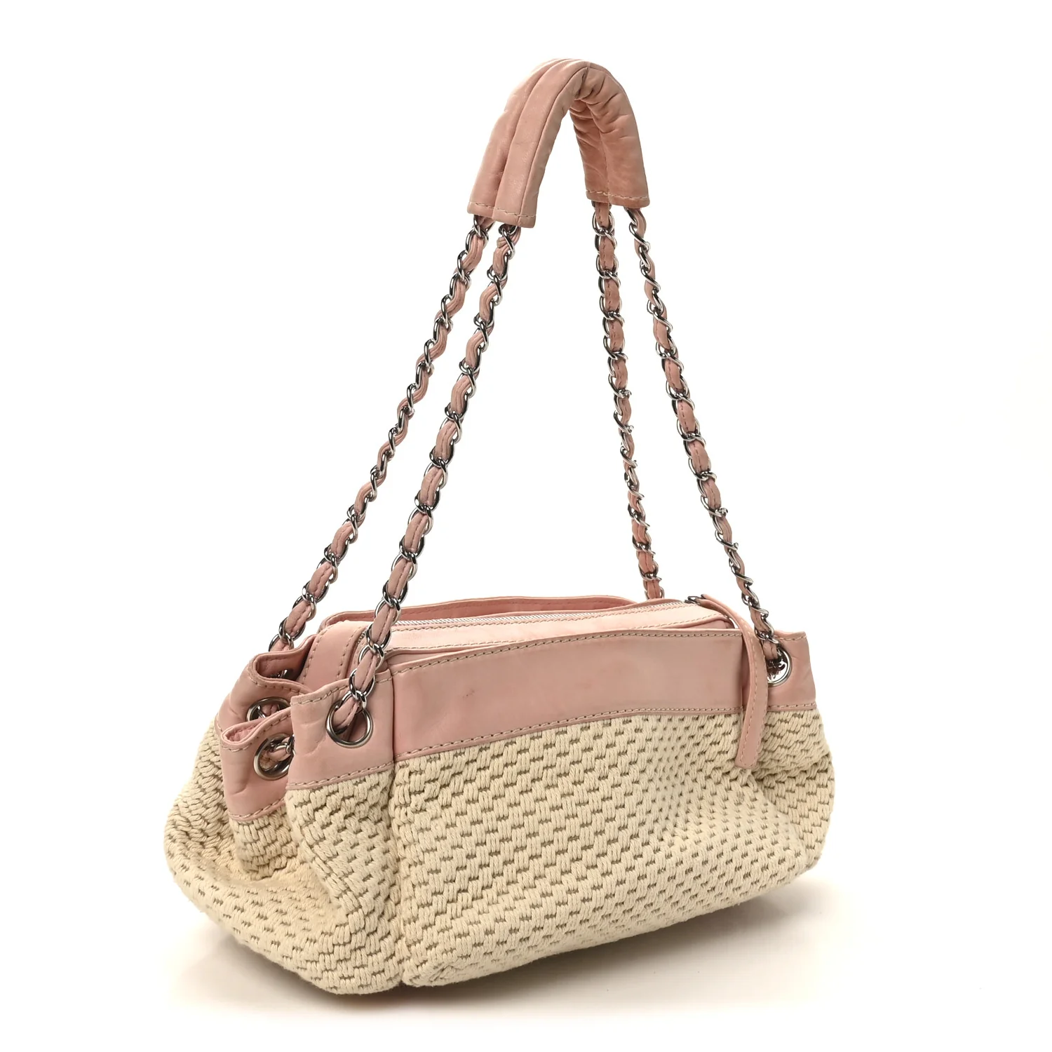 Canvas Woven Lambskin Lax Accordion Hobo Pink - Image 3