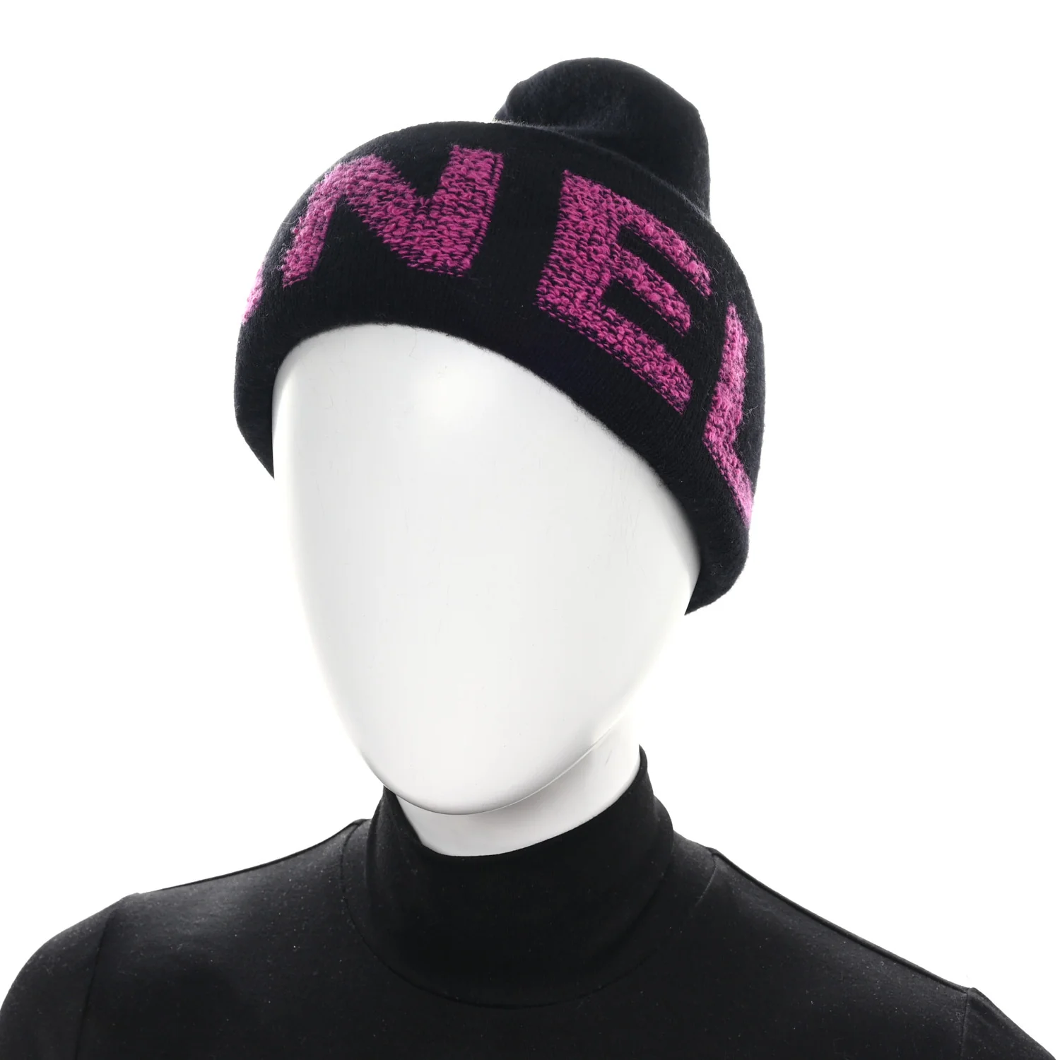 Cashmere Logo Beanie Hat Black Fuchsia - Image 2