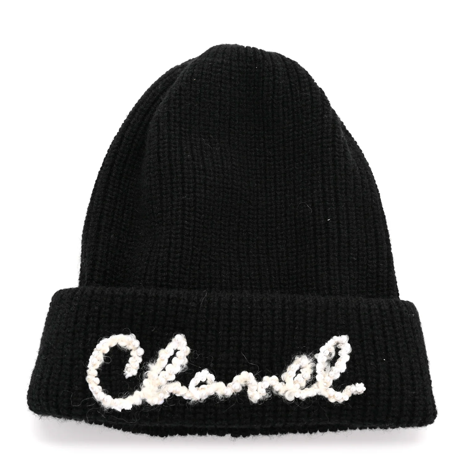Cashmere Logo Beanie Hat Black White