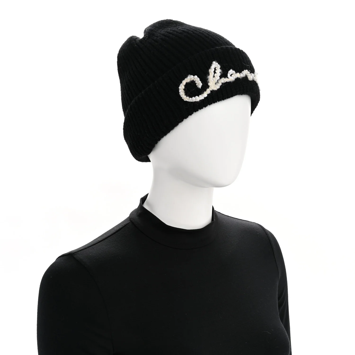 Cashmere Logo Beanie Hat Black White - Image 2
