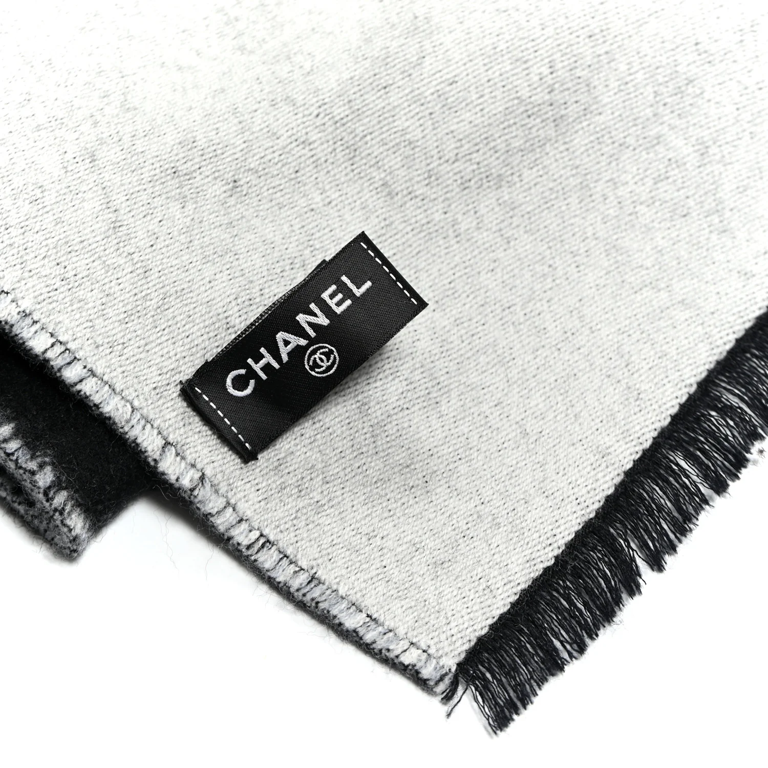 Cashmere Silk Wool CC Stole Black Light Gray White - Image 6
