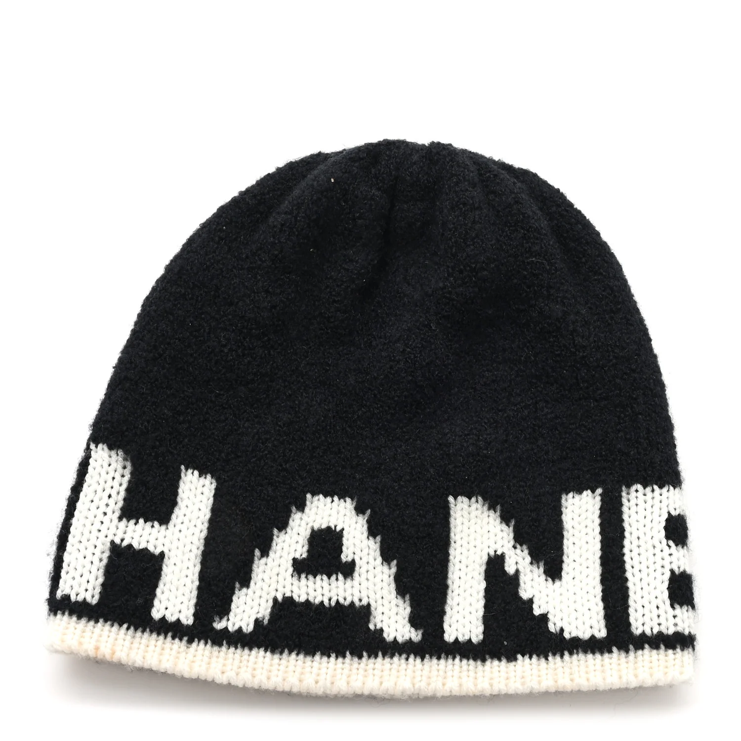 Cashmere Wool Silk Blend Logo Beanie Hat Black White
