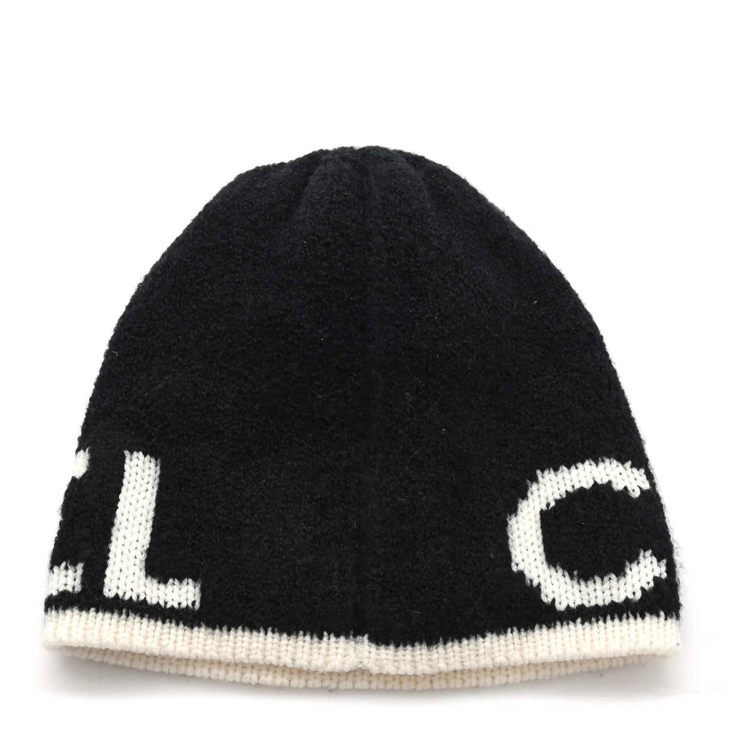 Cashmere Wool Silk Blend Logo Beanie Hat Black White - Image 3